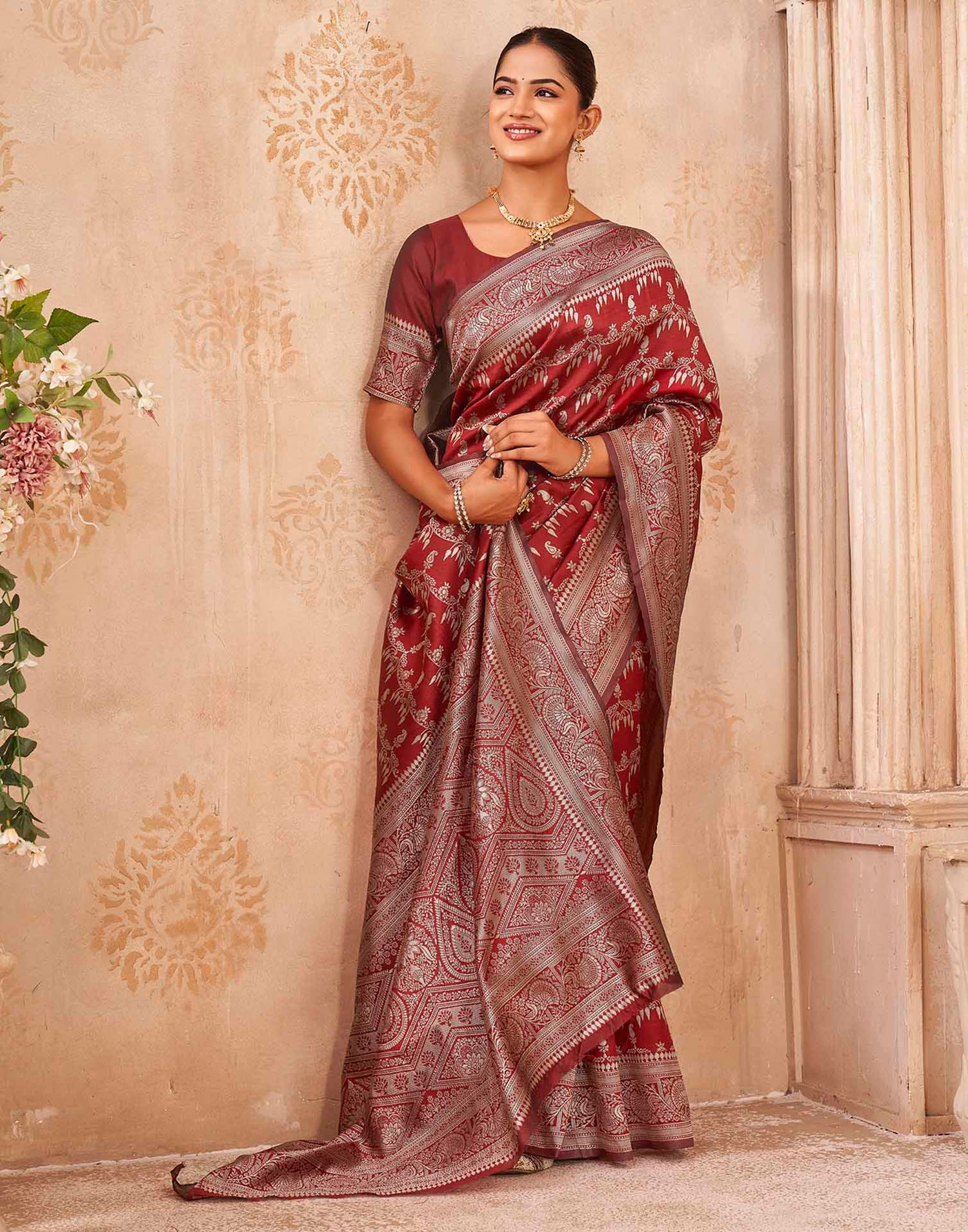 Red Silk Woven Banarasi Saree