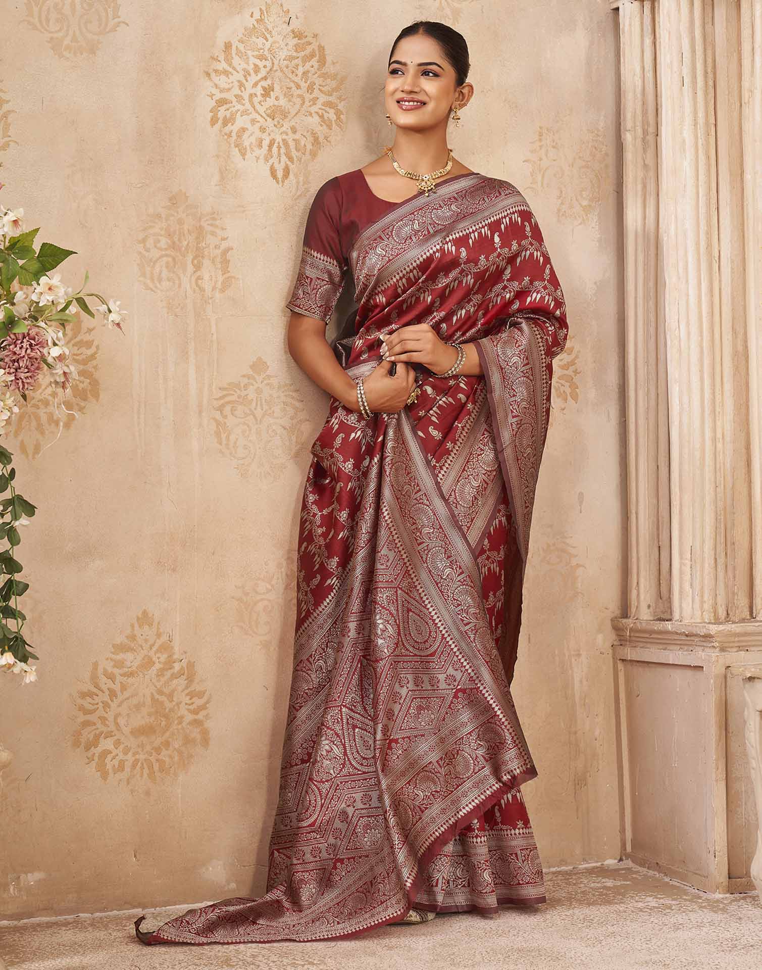 Red Silk Woven Banarasi Saree