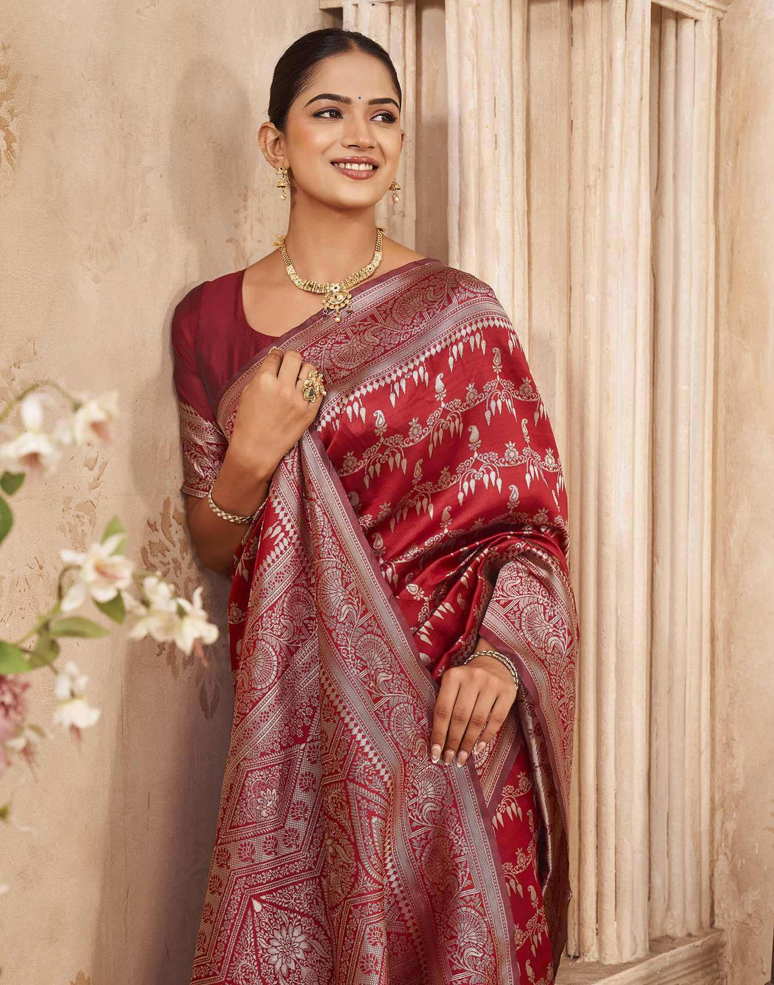 Red Silk Woven Banarasi Saree