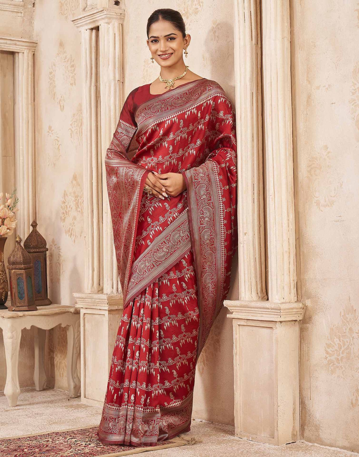 Red Silk Woven Banarasi Saree