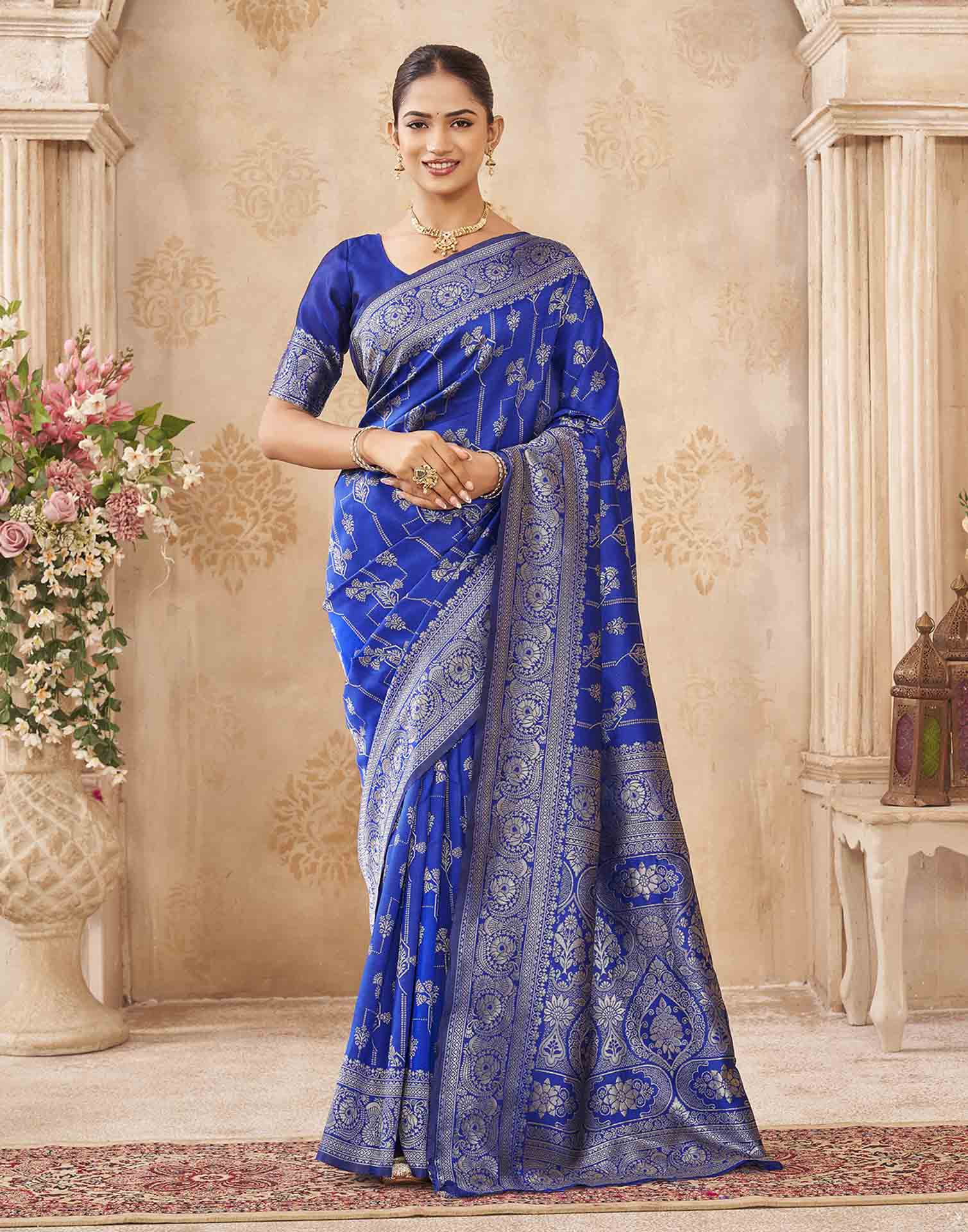 Blue Silk Woven Banarasi Saree