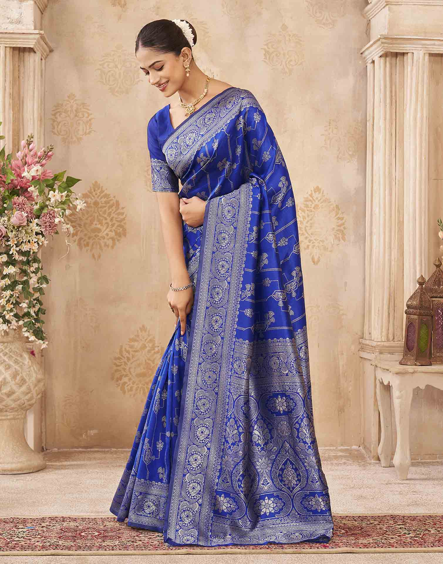 Blue Silk Woven Banarasi Saree