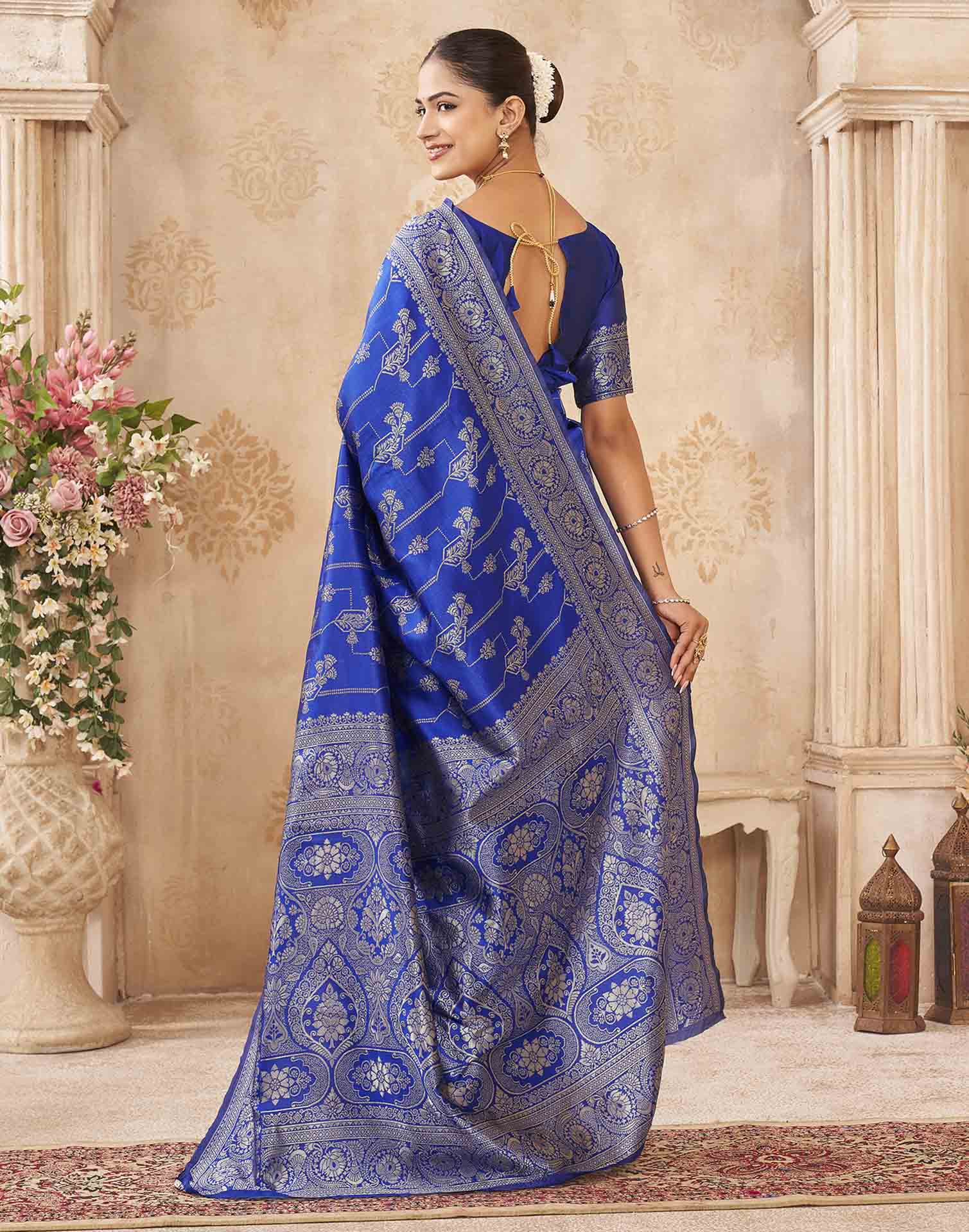 Blue Silk Woven Banarasi Saree