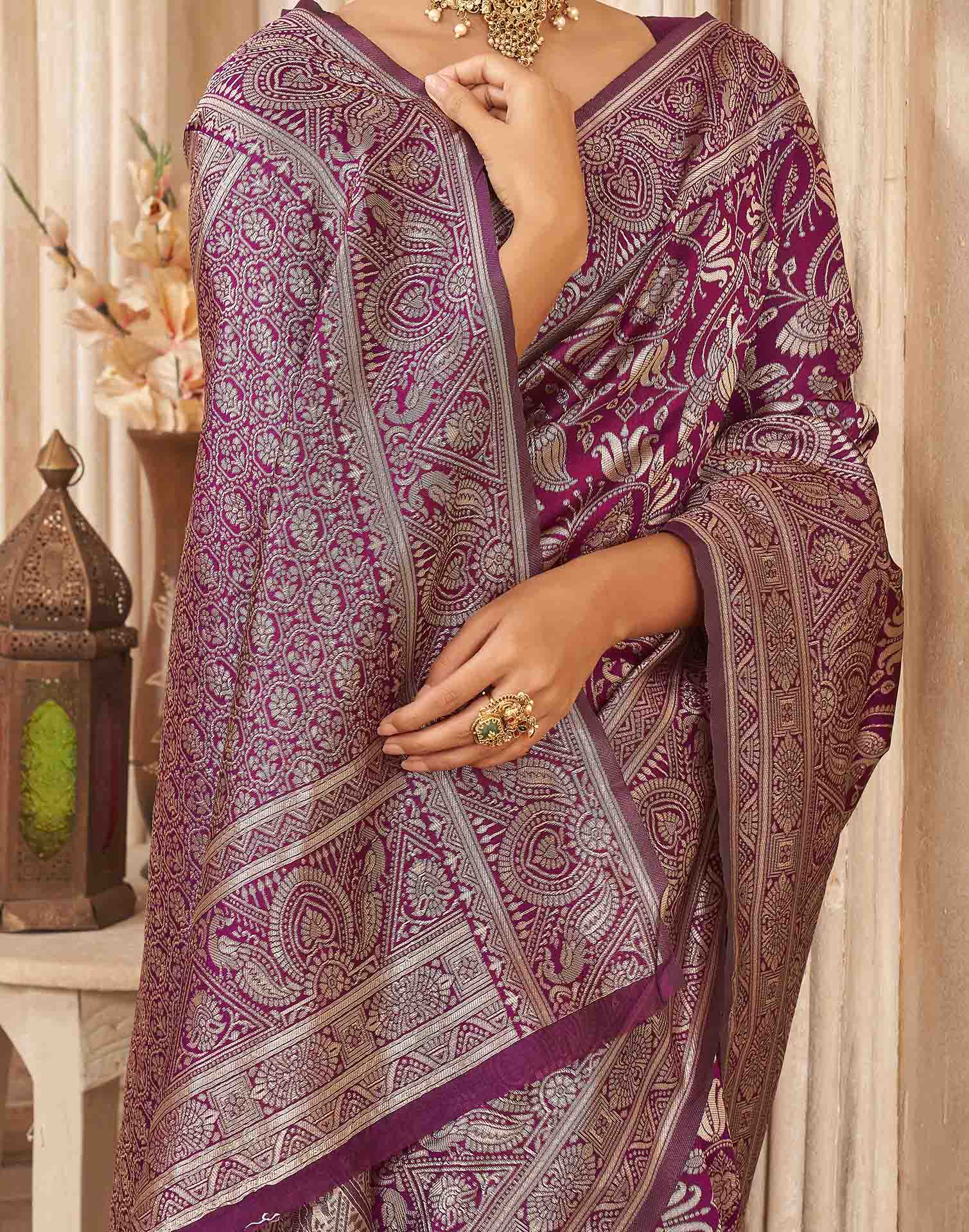 Purple Silk Woven Banarasi Saree