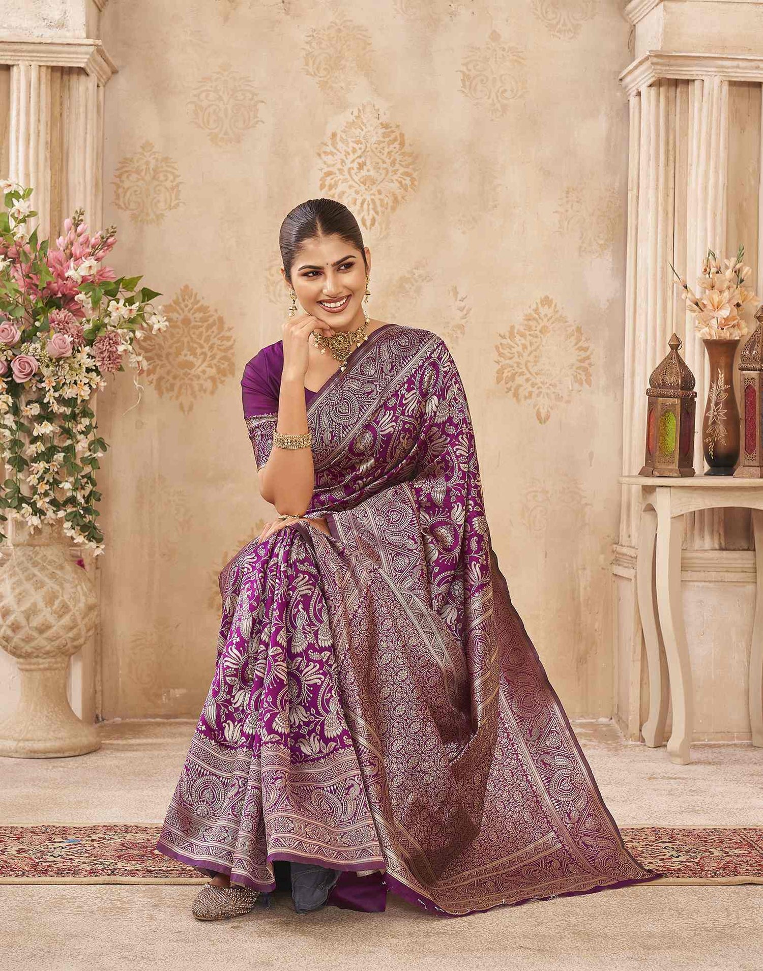 Purple Silk Woven Banarasi Saree