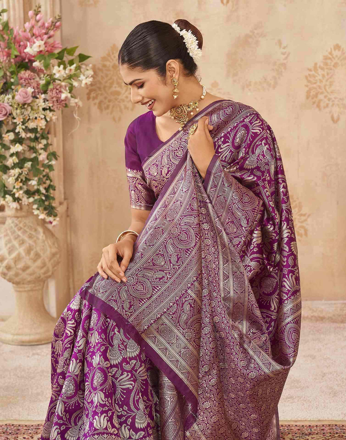 Purple Silk Woven Banarasi Saree