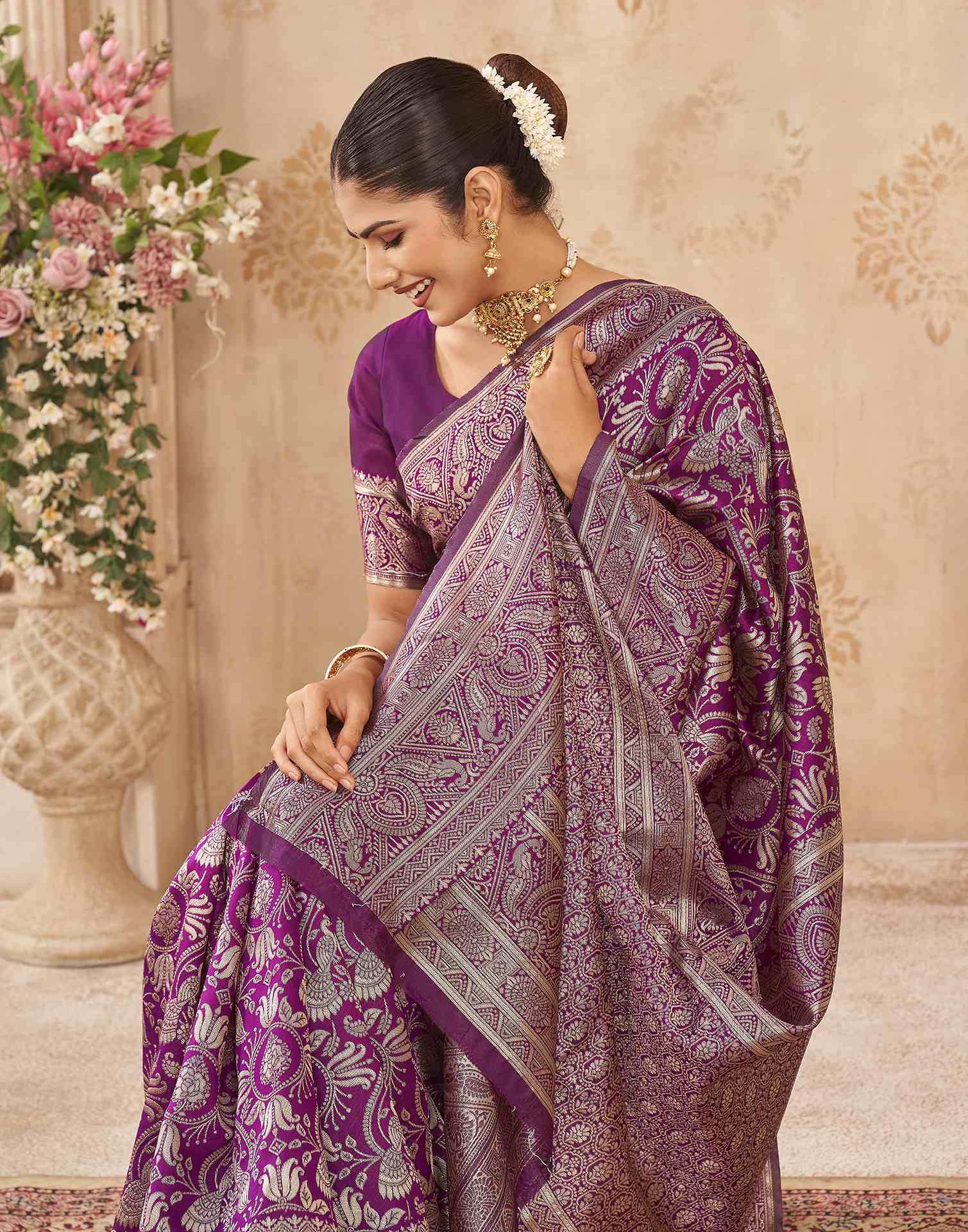 Purple Silk Woven Banarasi Saree