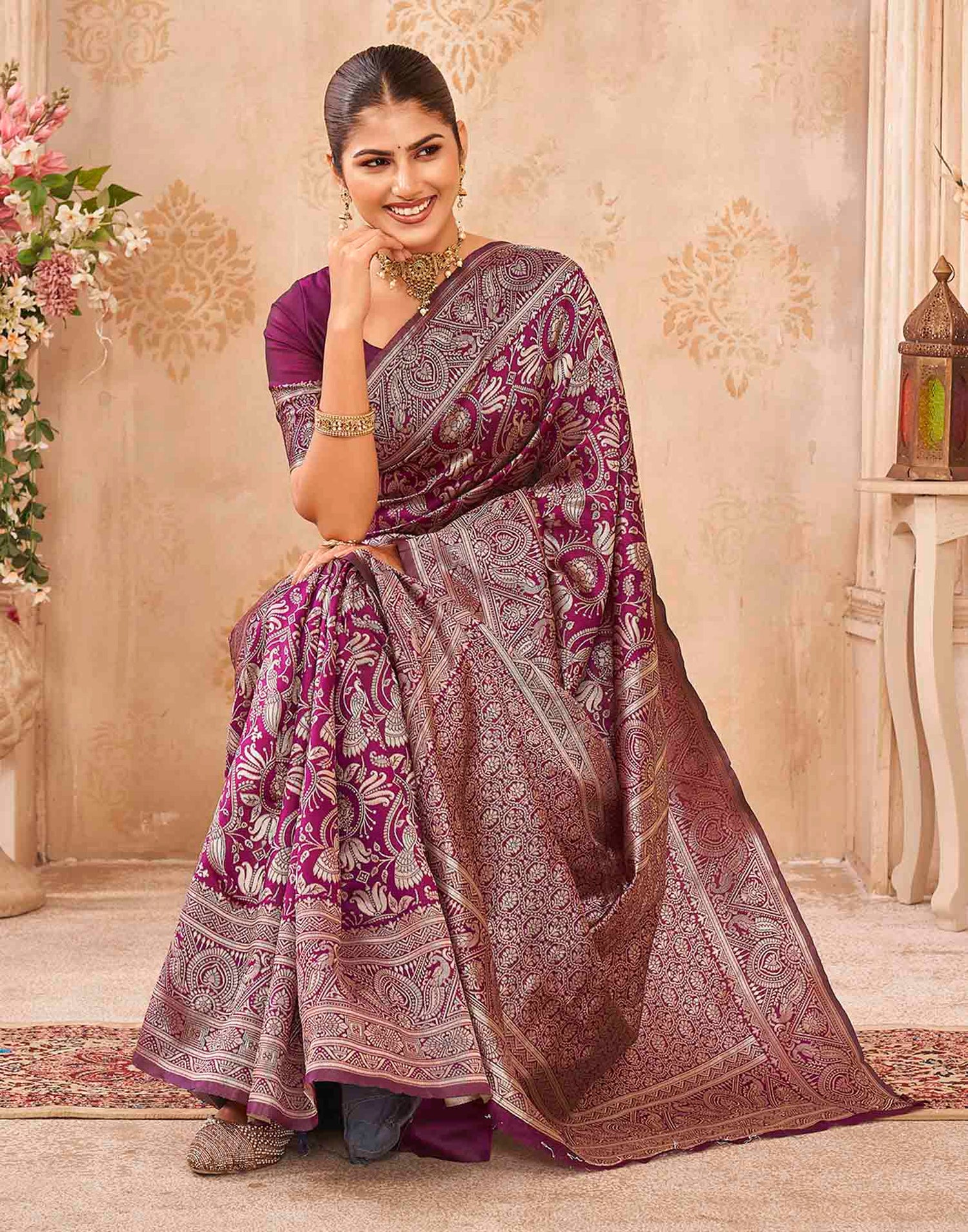 Purple Silk Woven Banarasi Saree