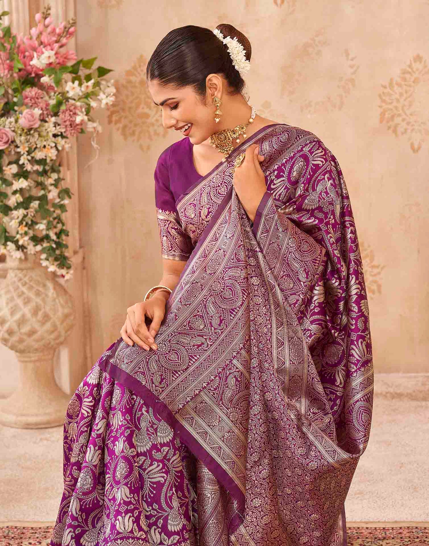 Purple Silk Woven Banarasi Saree