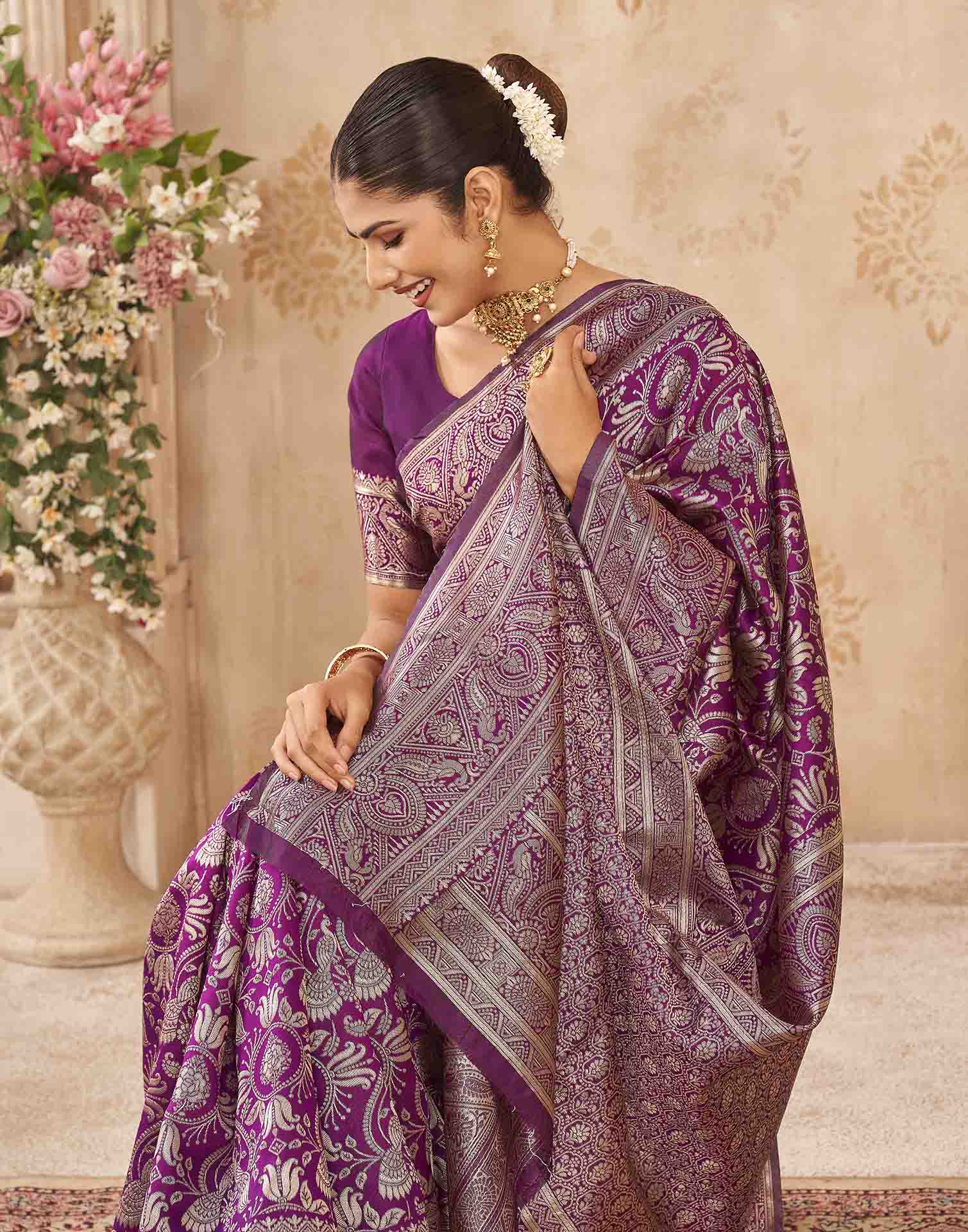 Purple Silk Woven Banarasi Saree