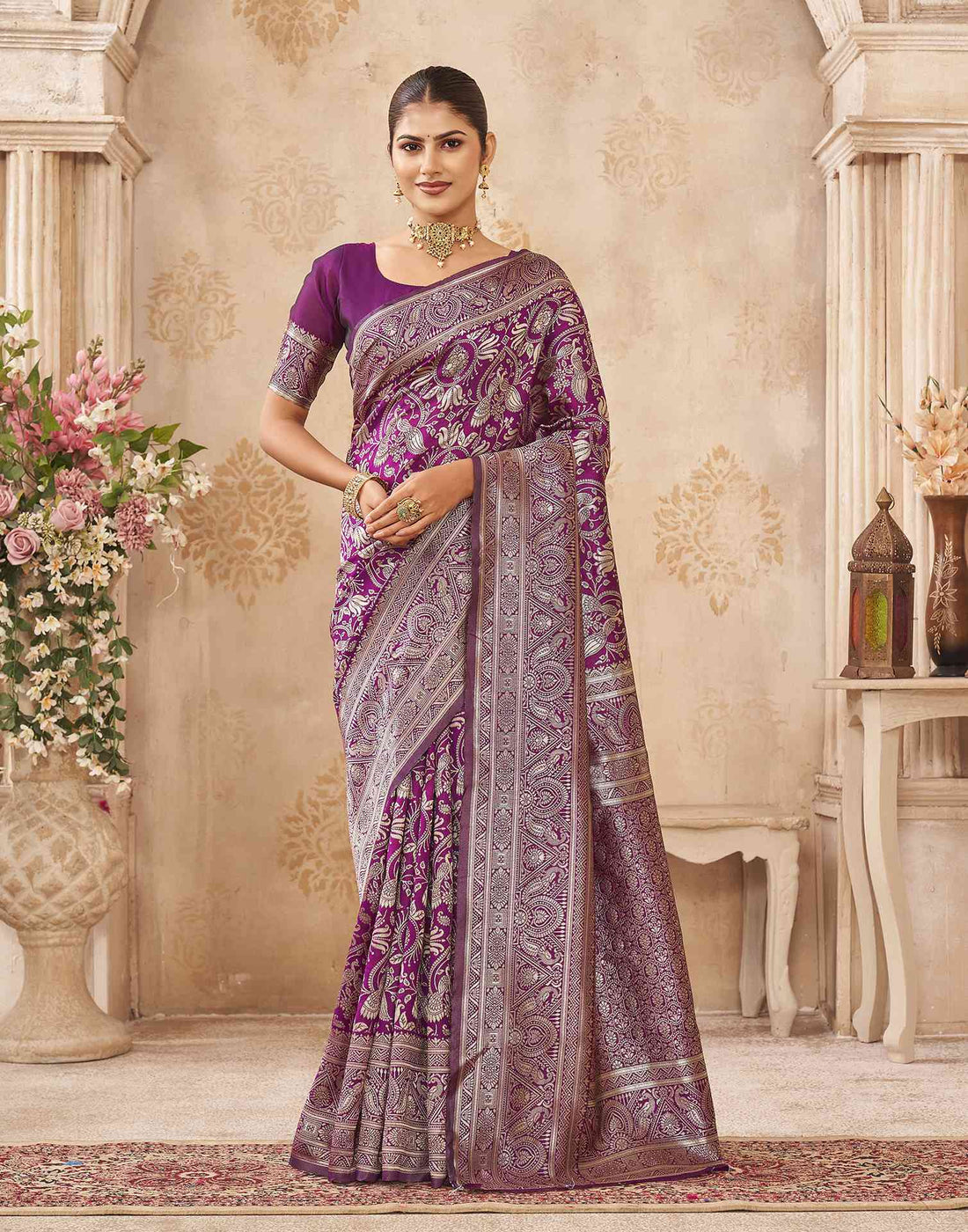 Purple Silk Woven Banarasi Saree