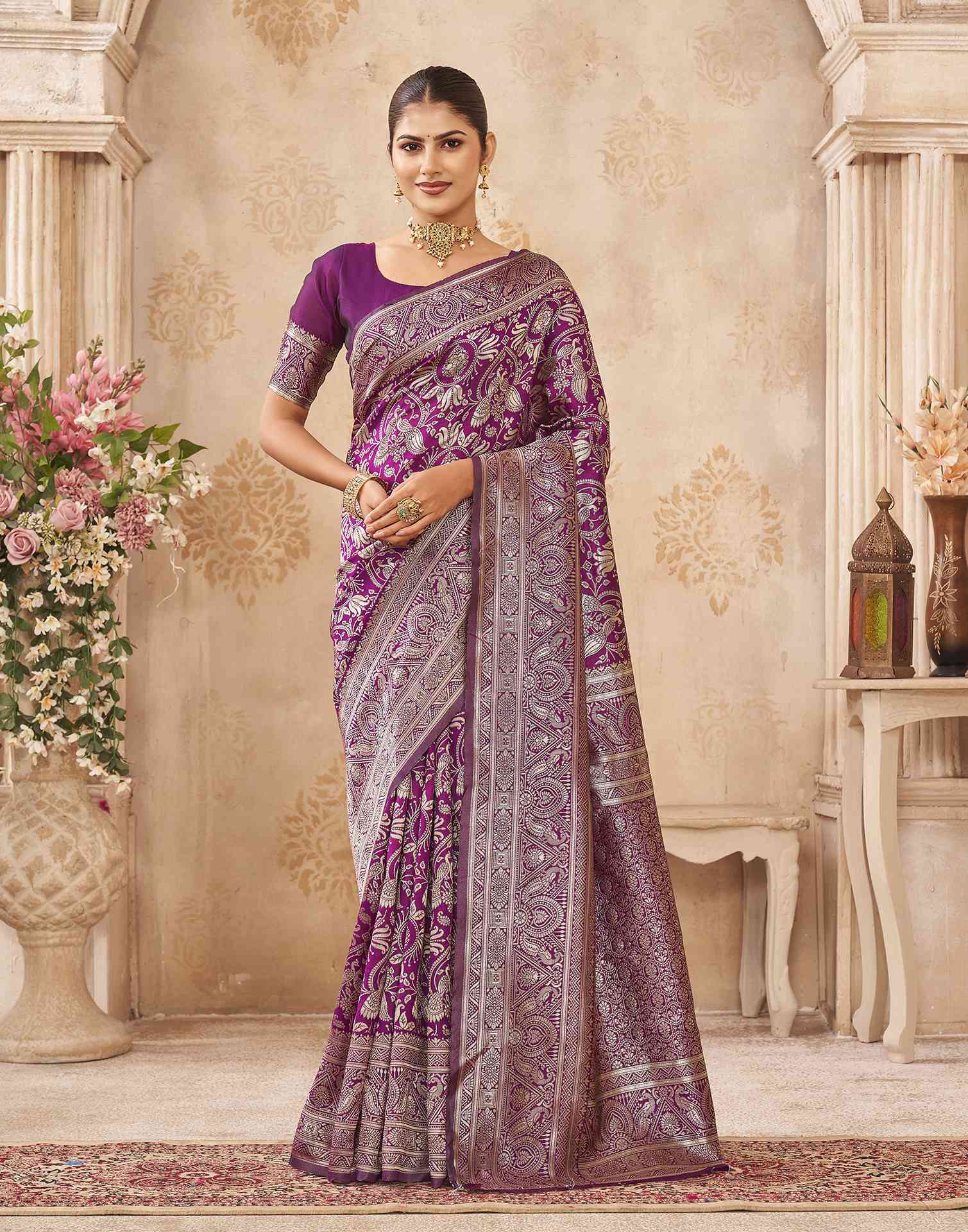 Purple Silk Woven Banarasi Saree