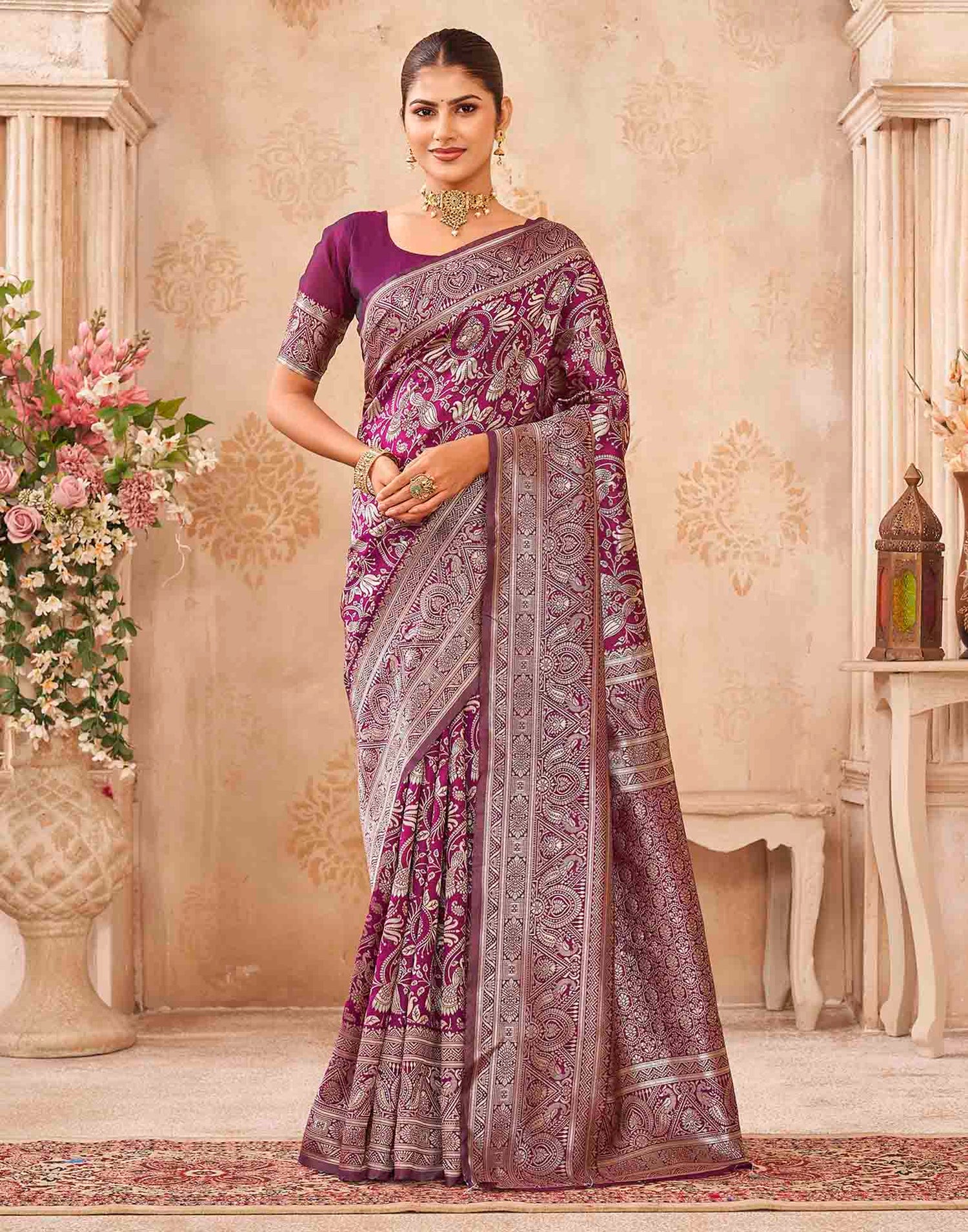 Purple Silk Woven Banarasi Saree