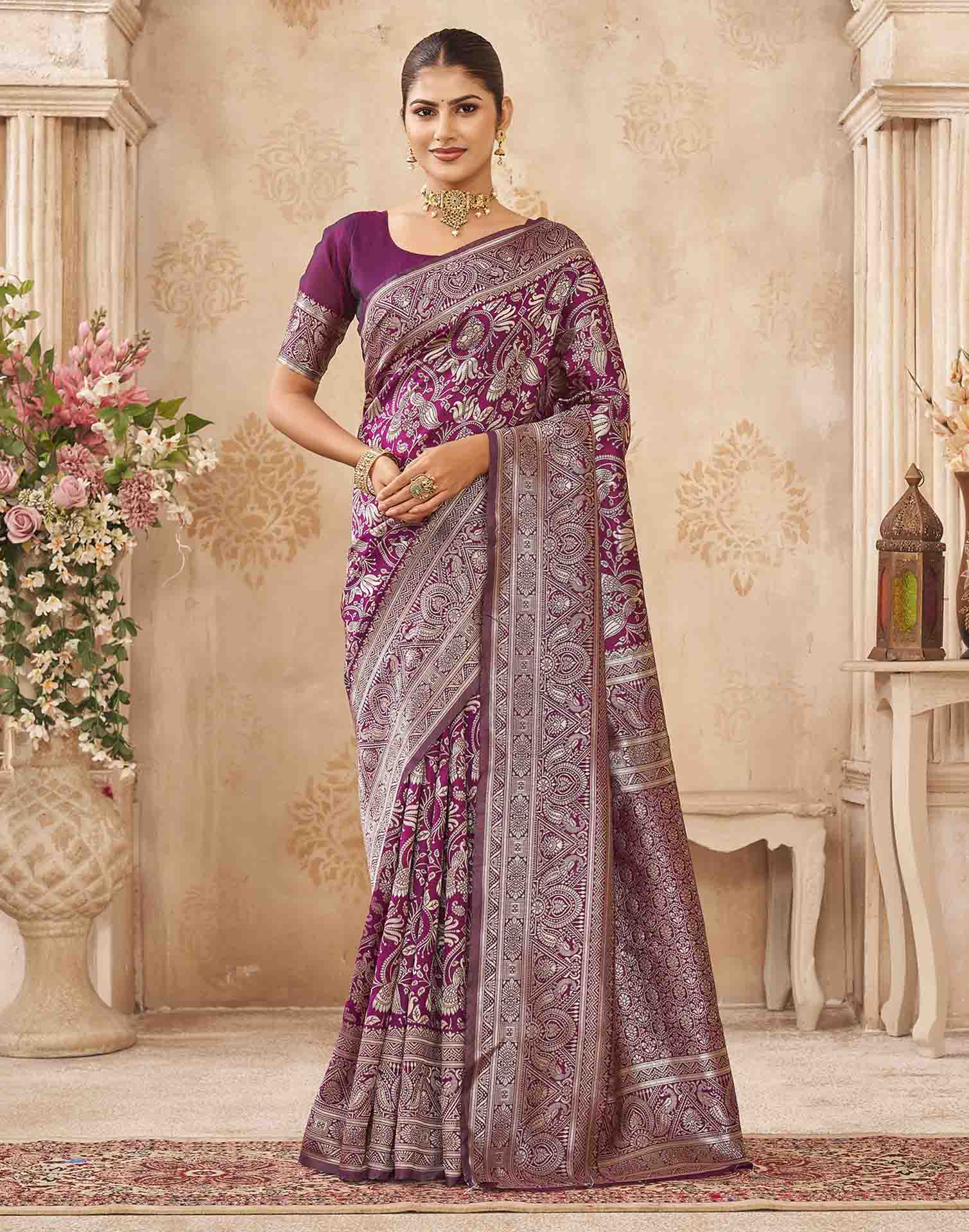 Purple Silk Woven Banarasi Saree