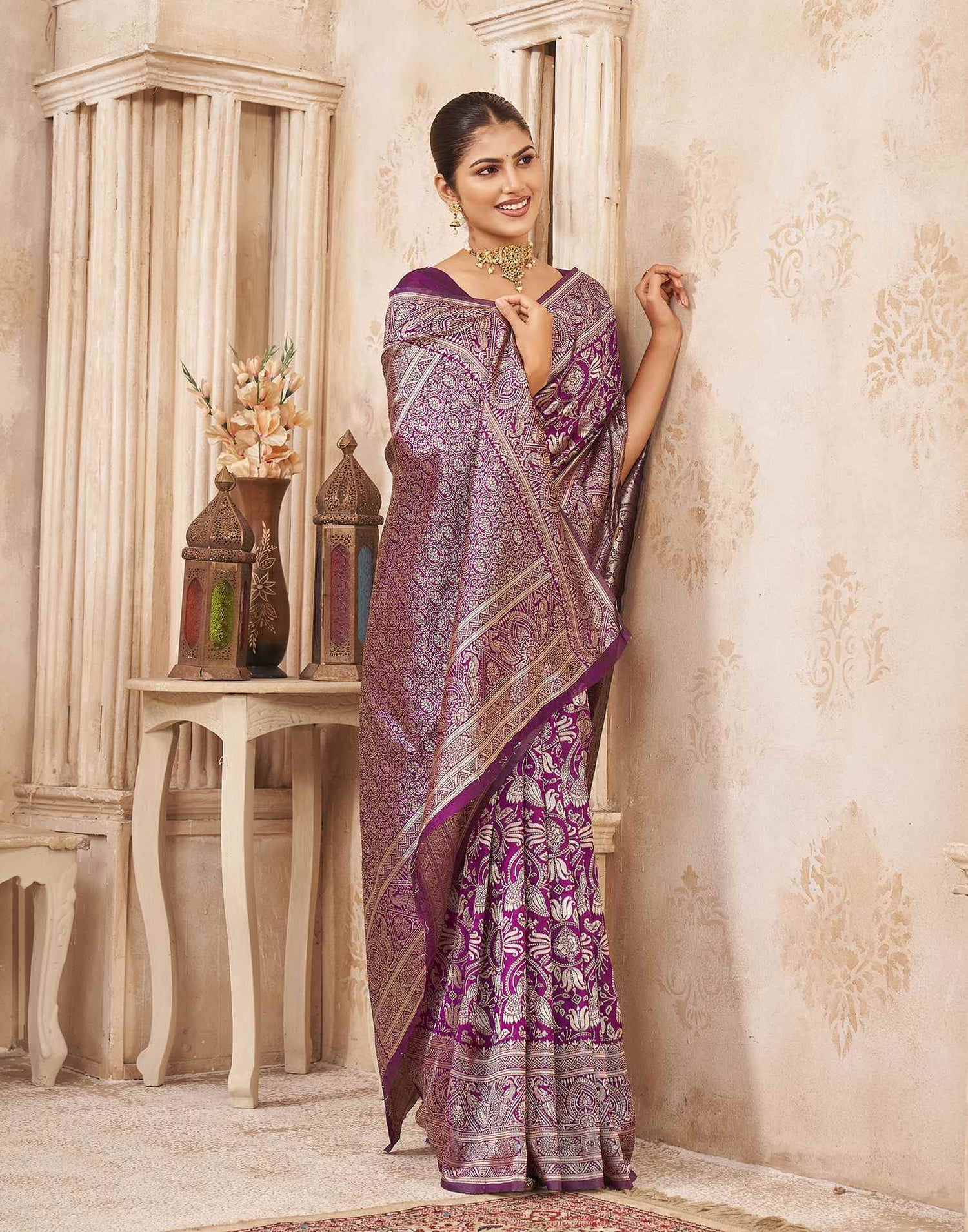 Purple Silk Woven Banarasi Saree