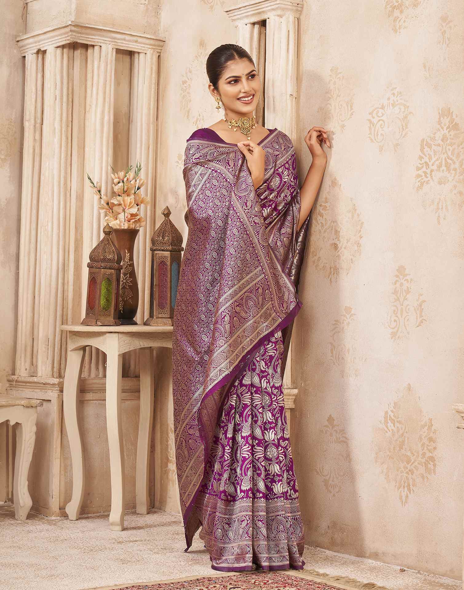 Purple Silk Woven Banarasi Saree