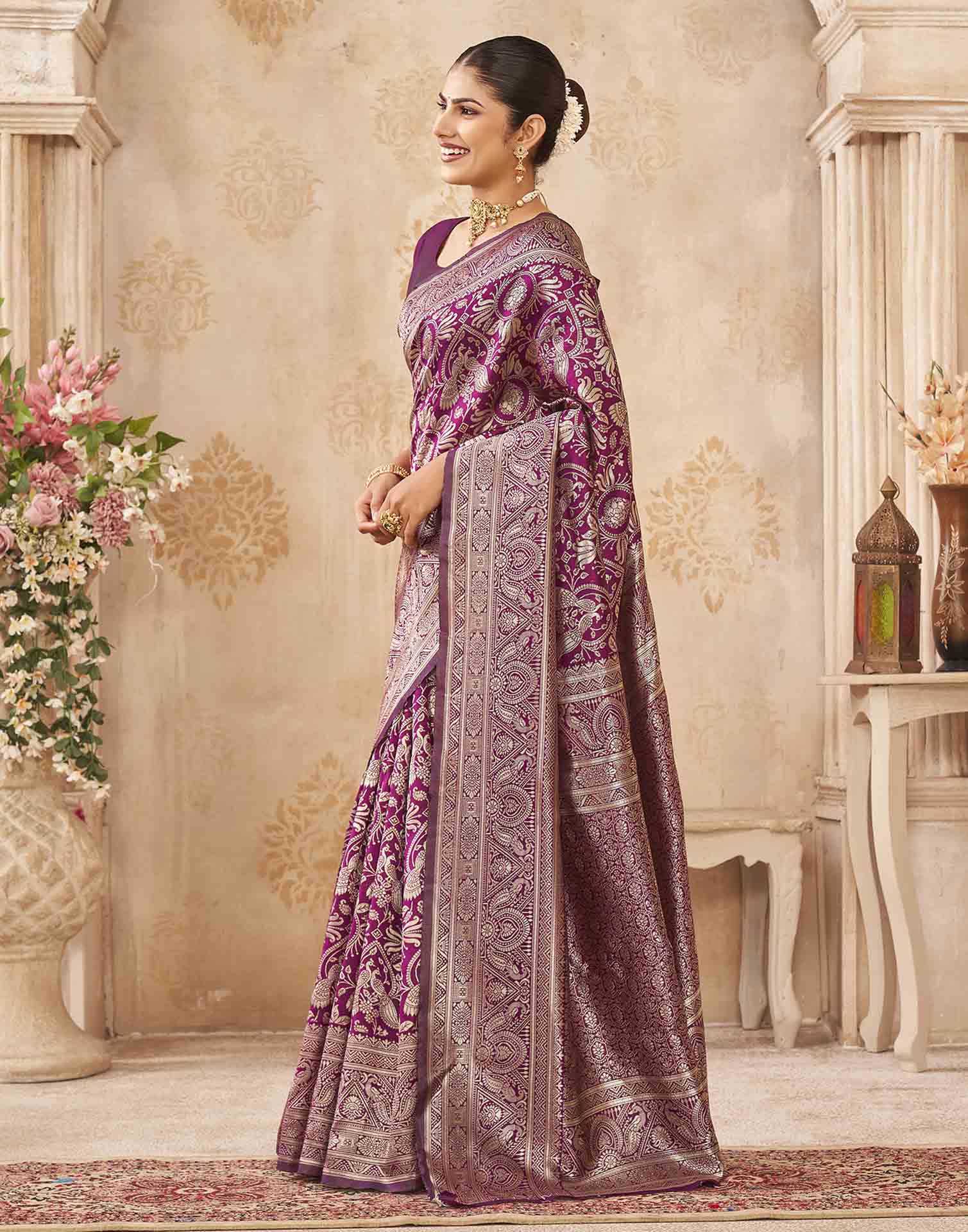 Purple Silk Woven Banarasi Saree