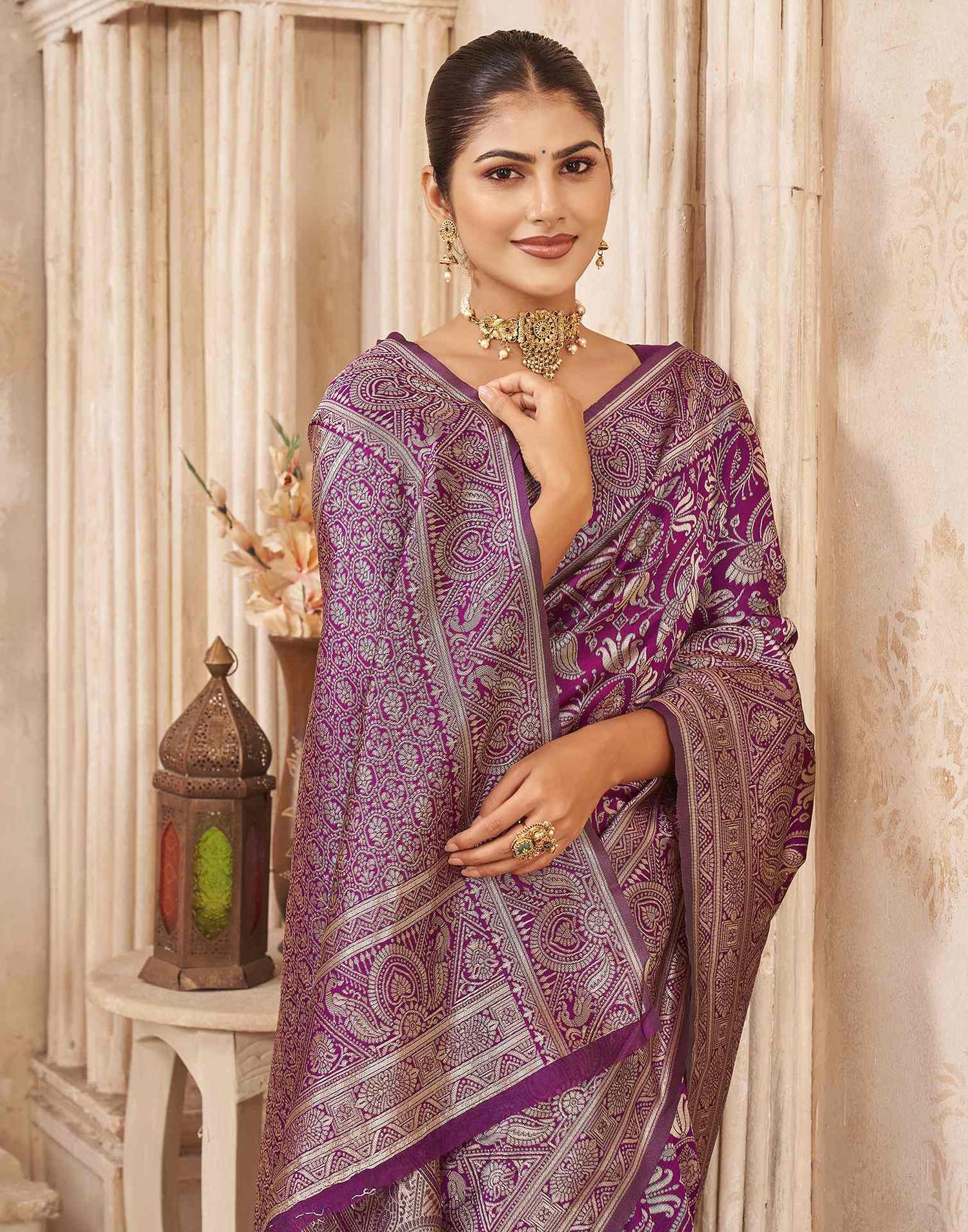 Purple Silk Woven Banarasi Saree