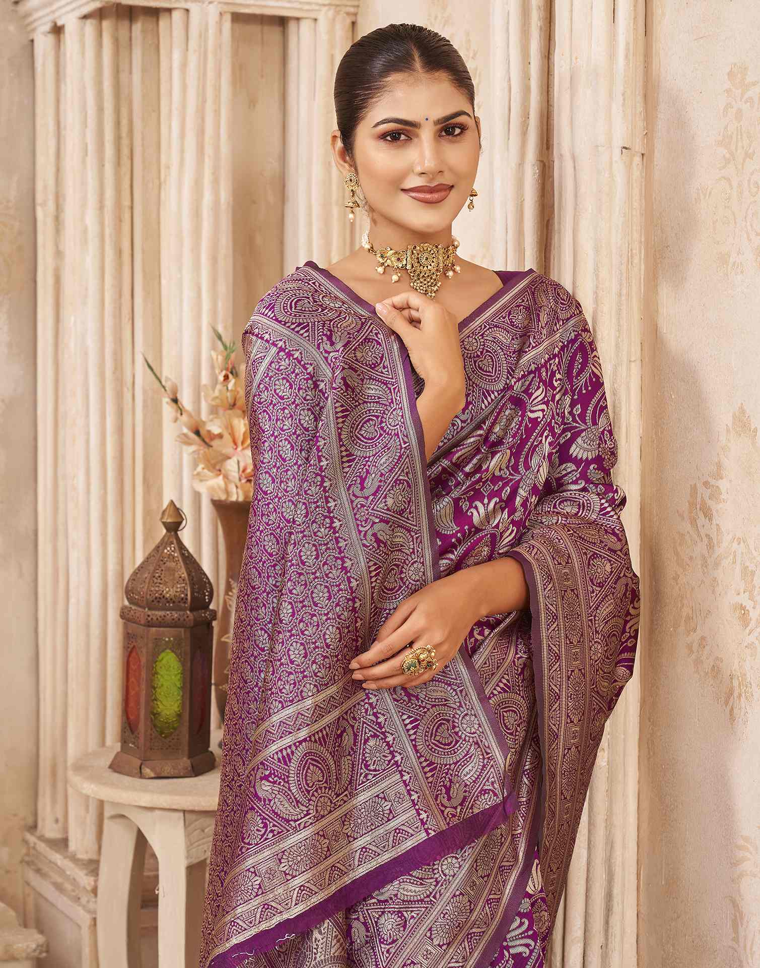 Purple Silk Woven Banarasi Saree