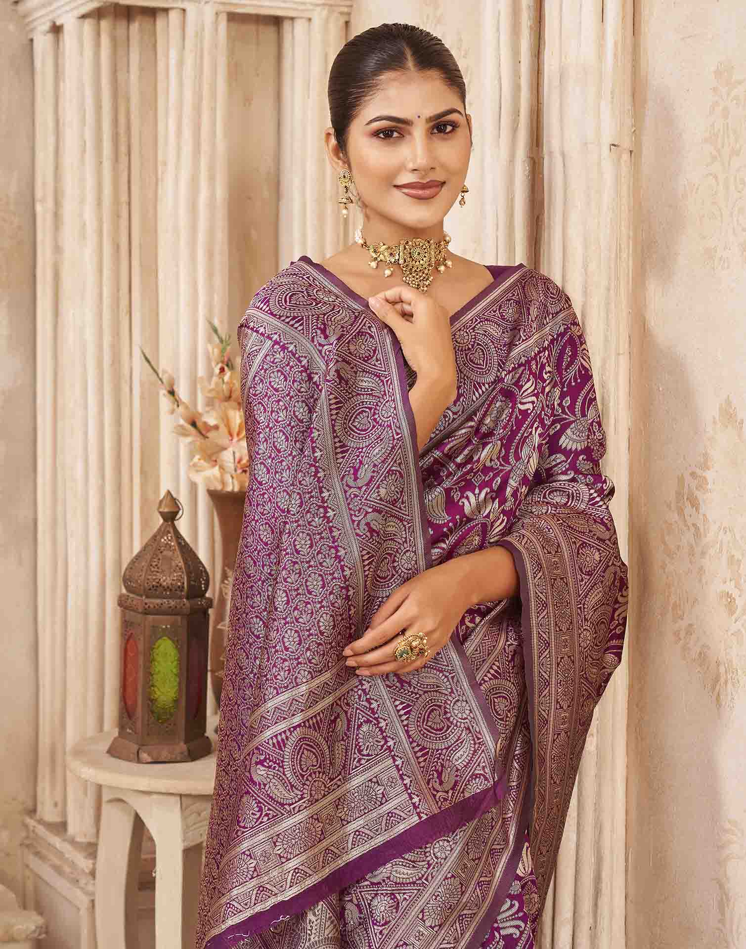 Purple Silk Woven Banarasi Saree