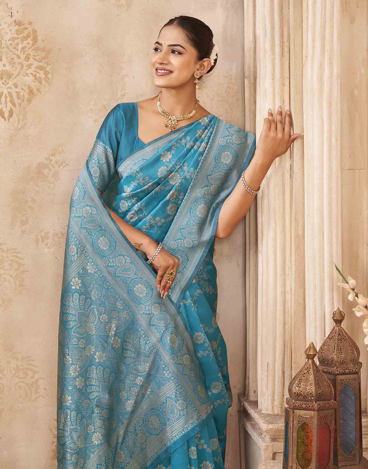 Blue Silk Woven Banarasi Saree