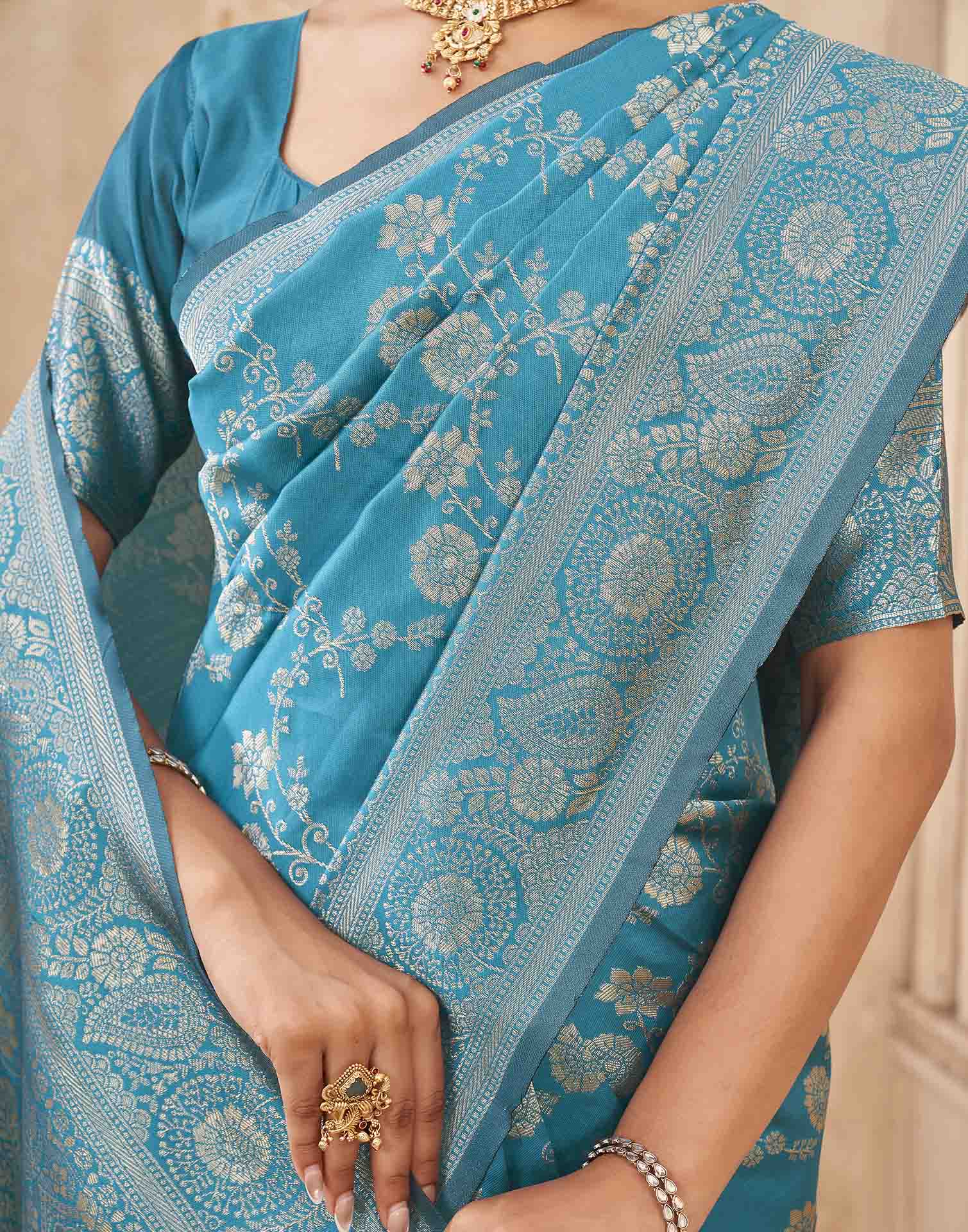 Blue Silk Woven Banarasi Saree