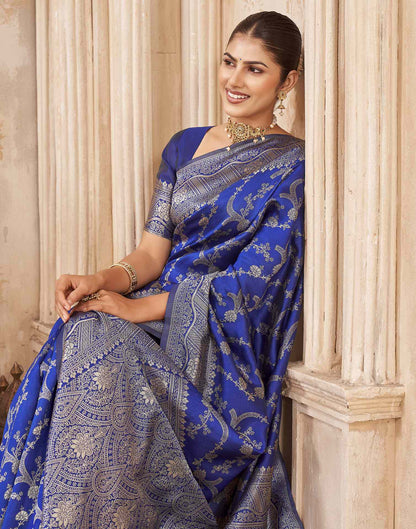 Royal Blue Silk Woven Banarasi Saree