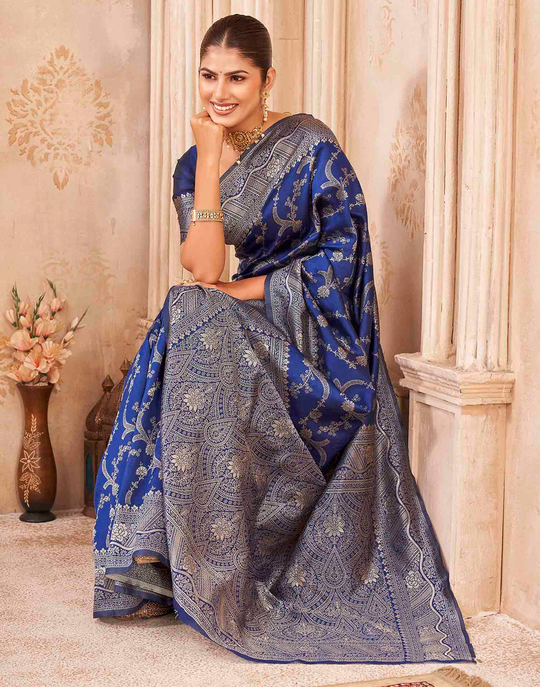 Royal Blue Silk Woven Banarasi Saree