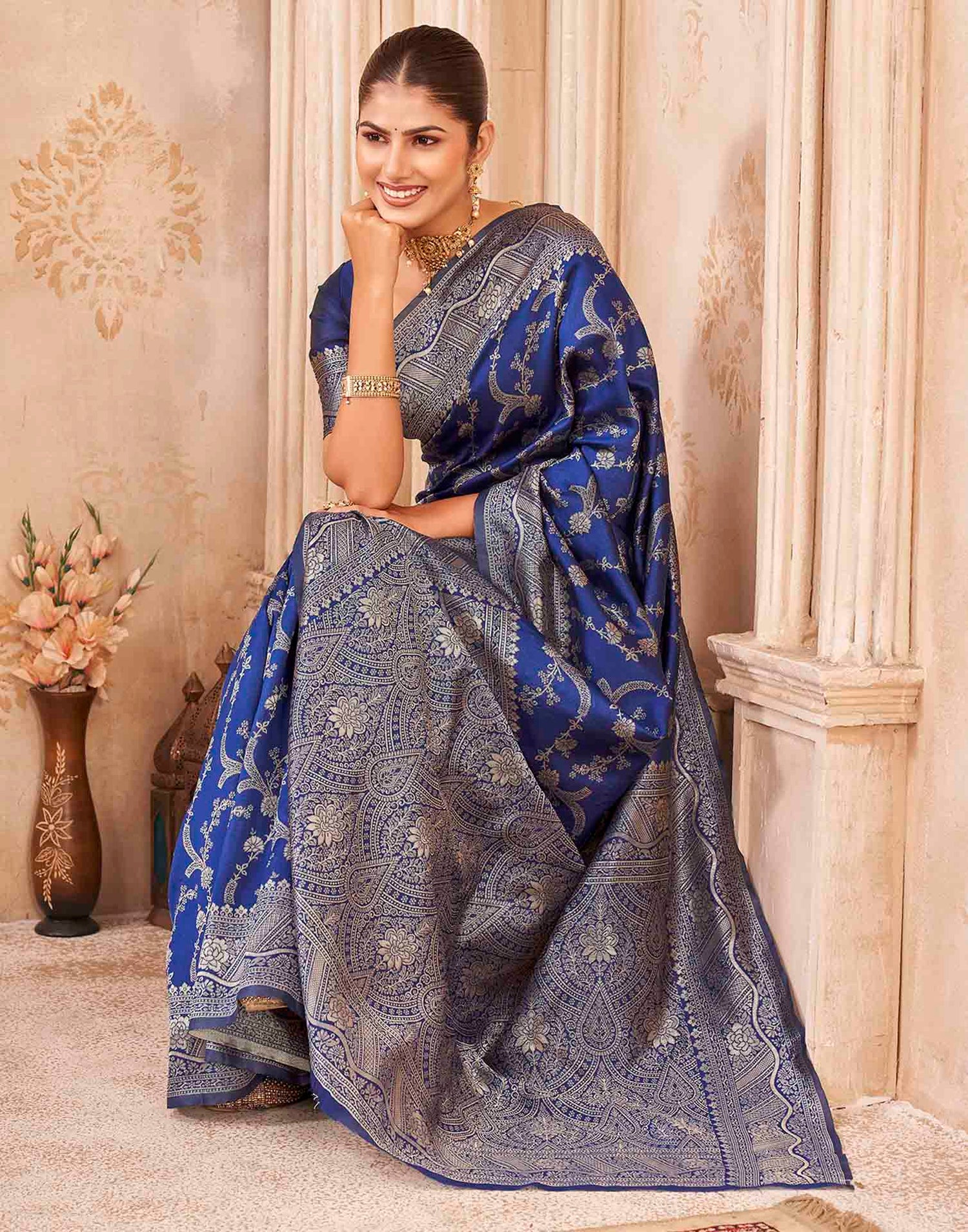 Royal Blue Silk Woven Banarasi Saree