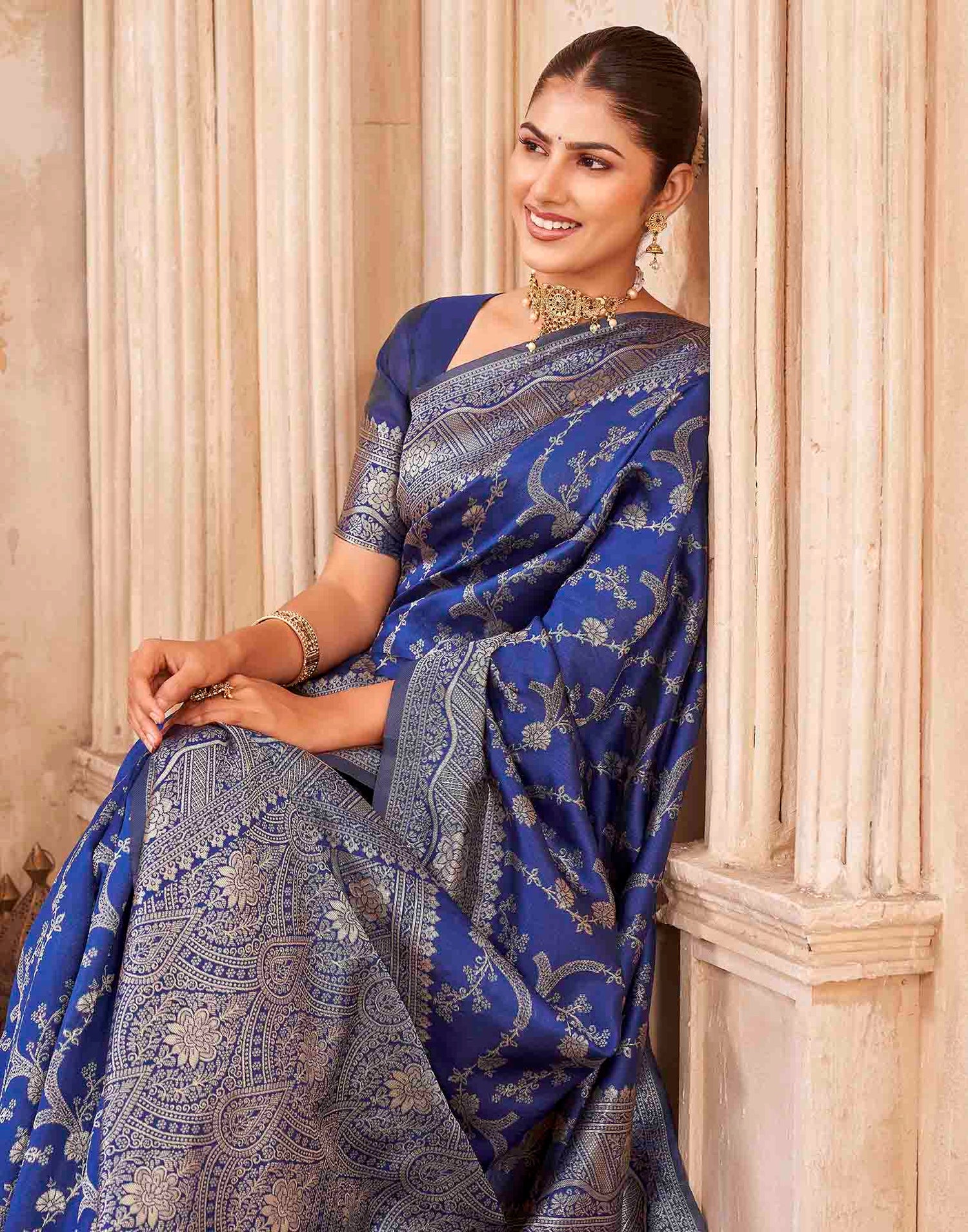 Royal Blue Silk Woven Banarasi Saree