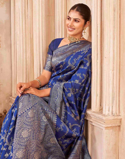 Royal Blue Silk Woven Banarasi Saree