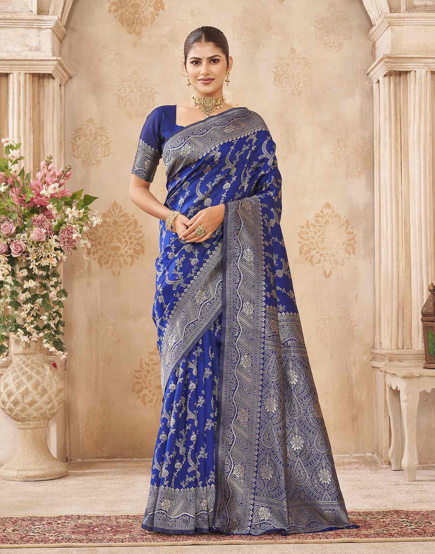 Royal Blue Silk Woven Banarasi Saree