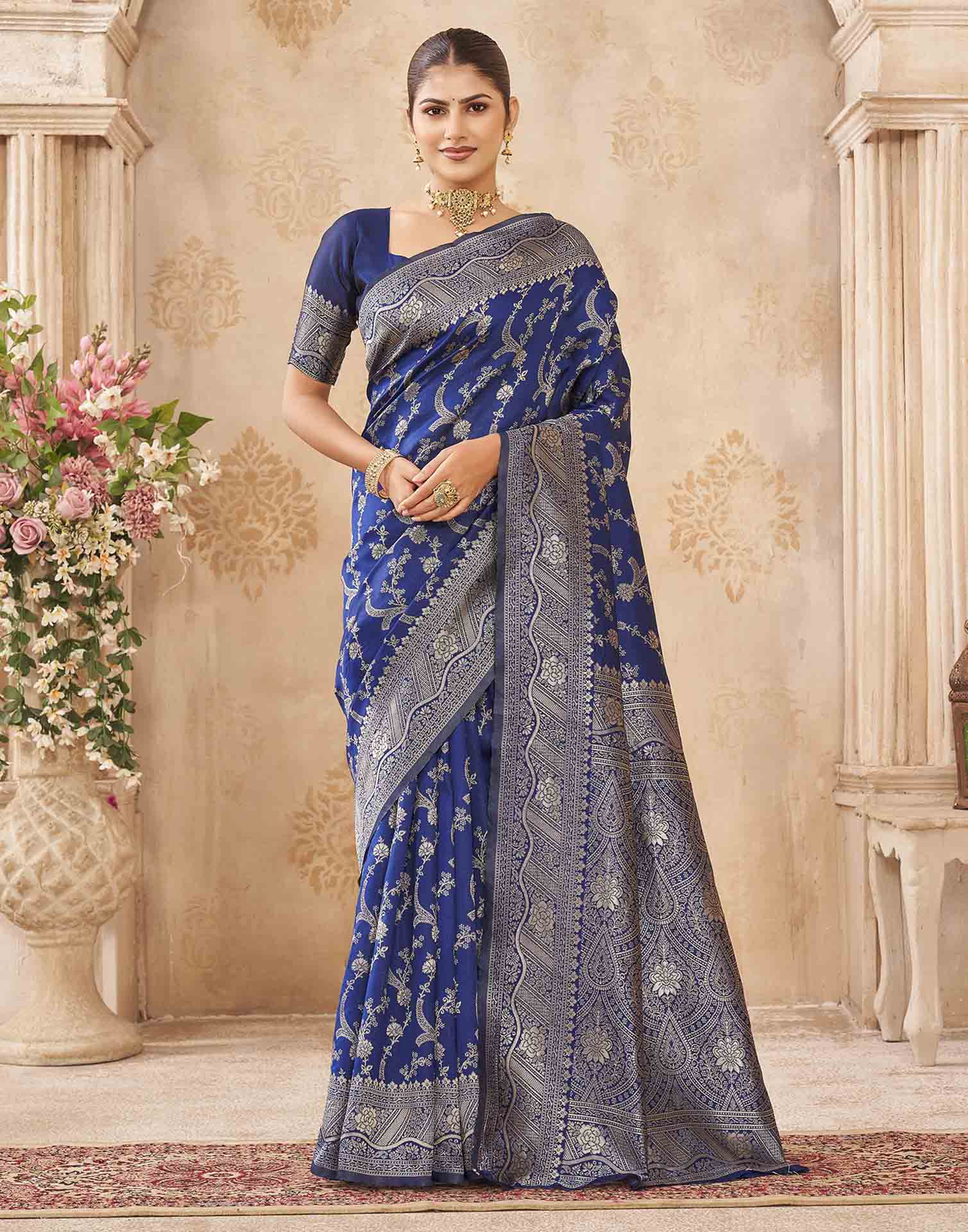 Royal Blue Silk Woven Banarasi Saree