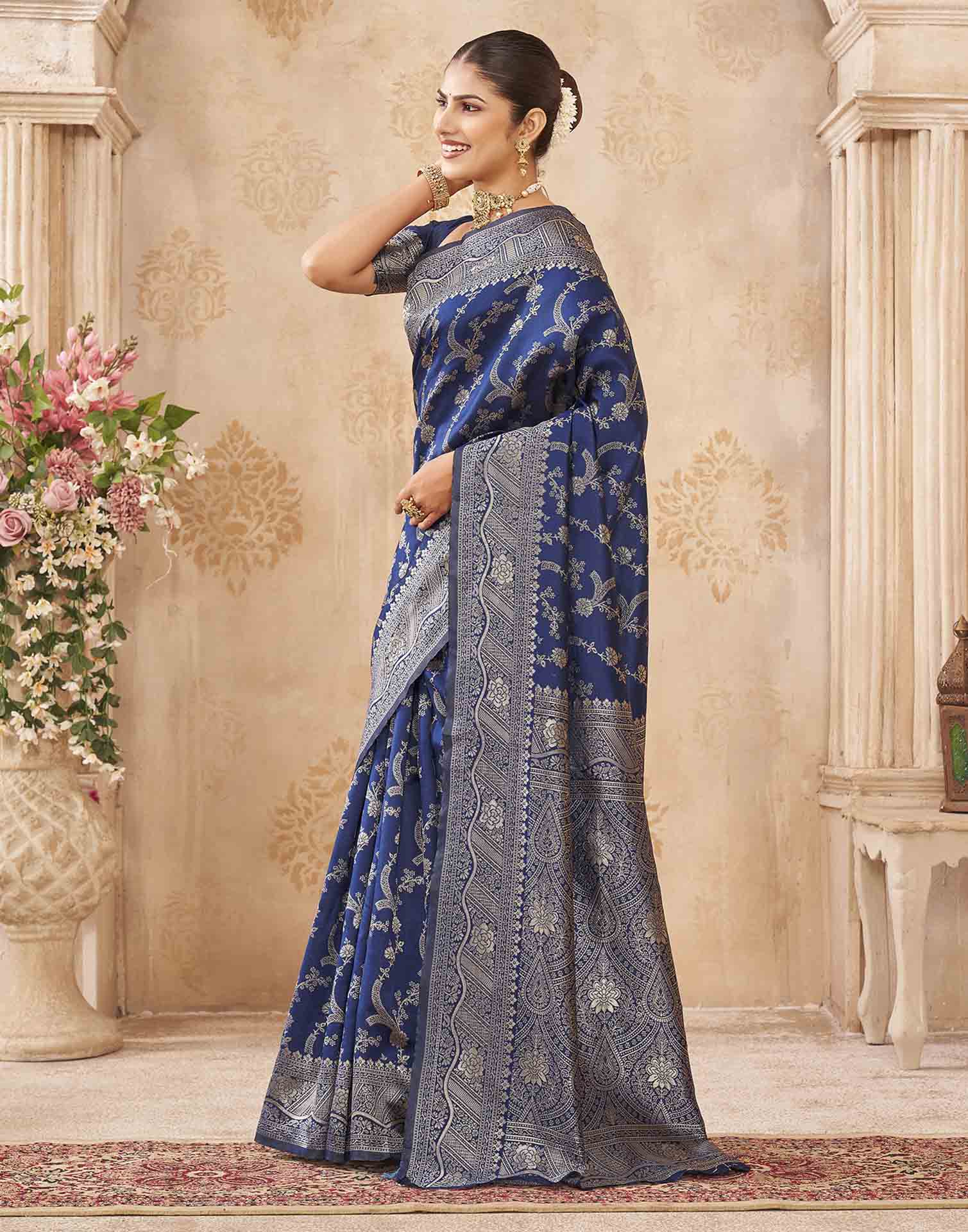 Royal Blue Silk Woven Banarasi Saree