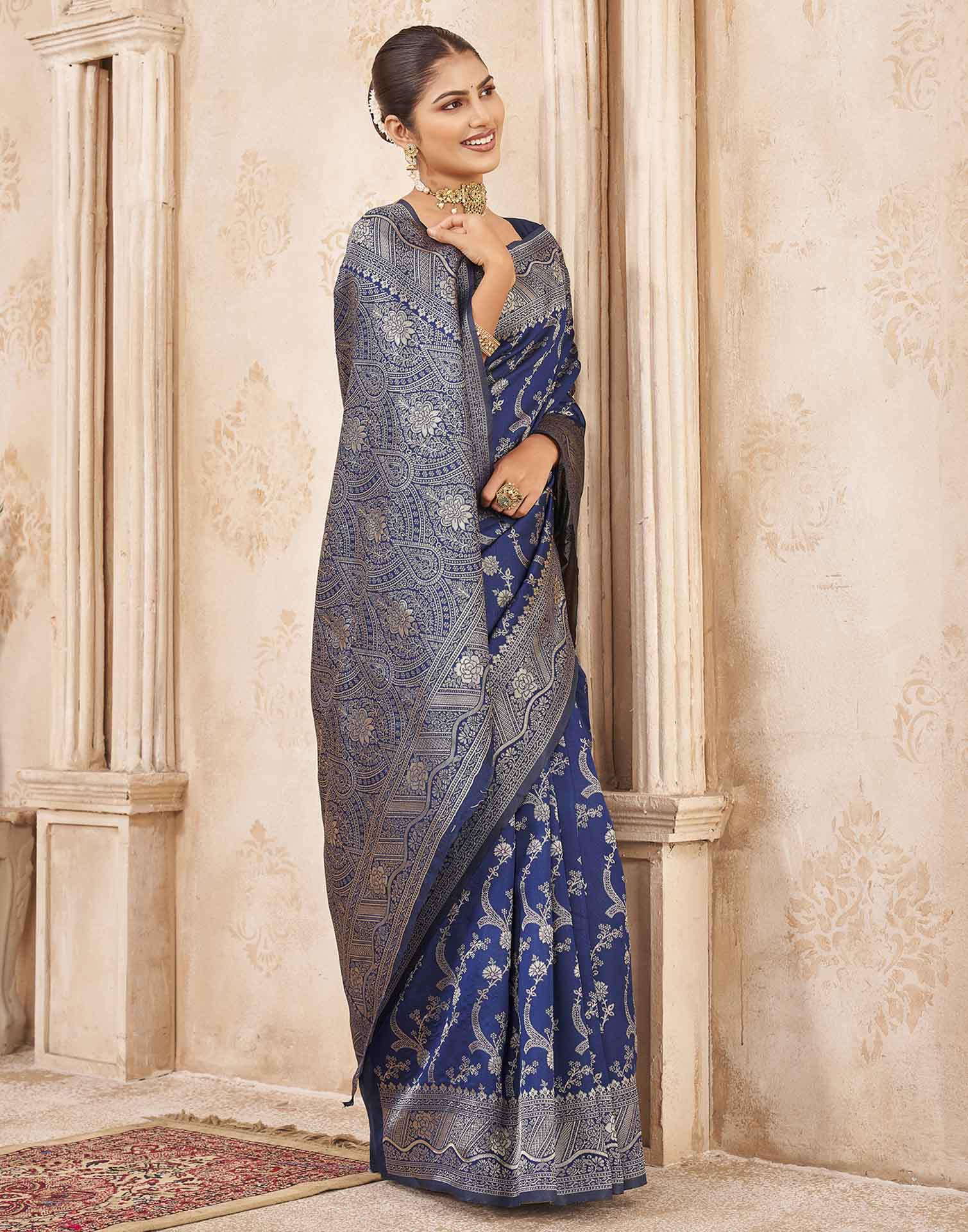 Royal Blue Silk Woven Banarasi Saree