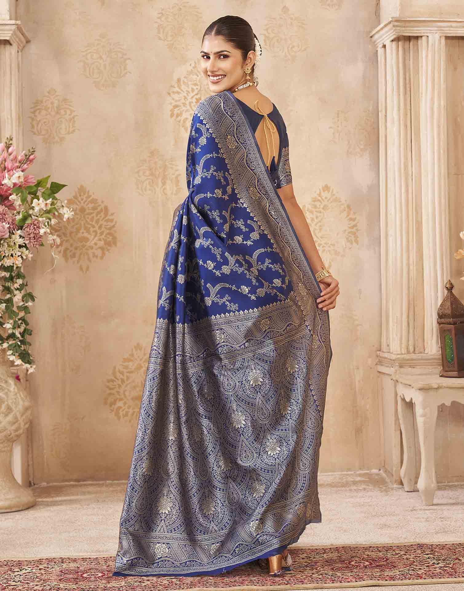 Royal Blue Silk Woven Banarasi Saree