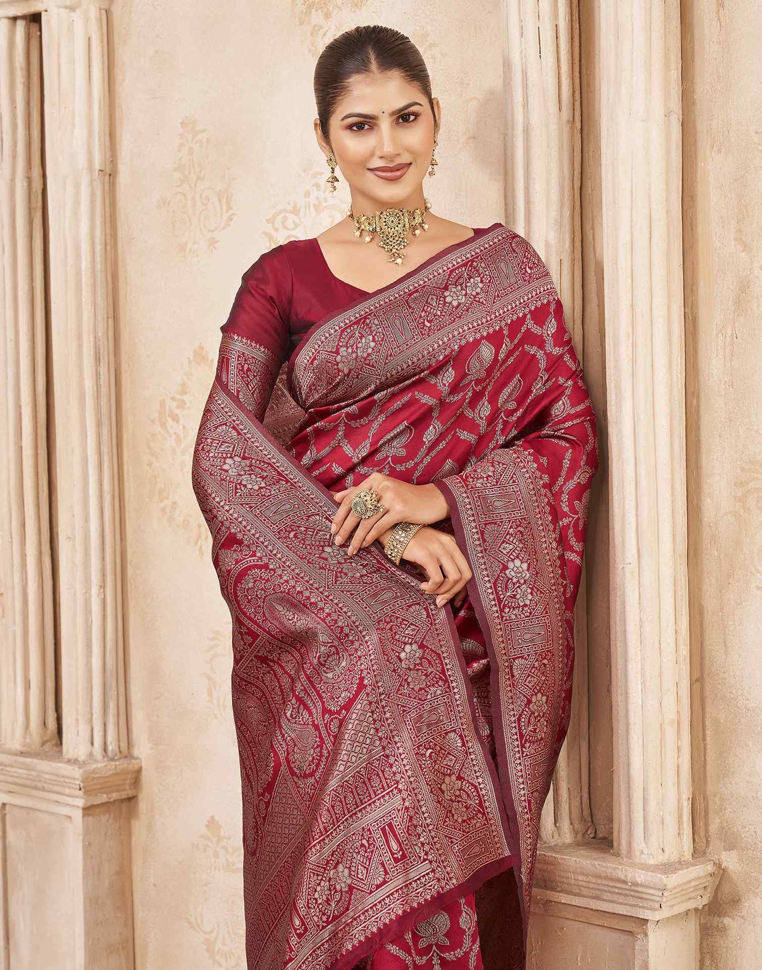 Red Silk Woven Banarasi Saree