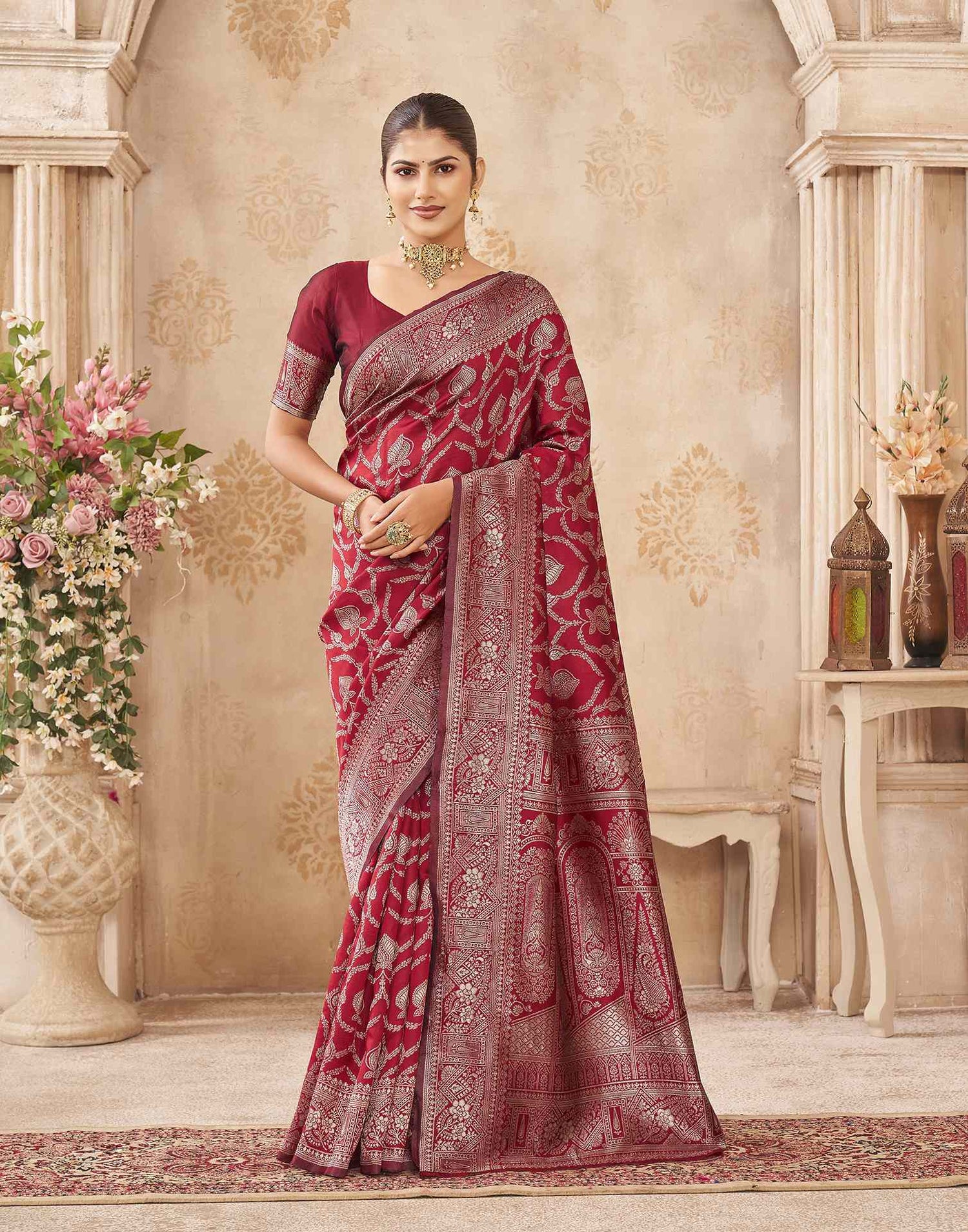 Red Silk Woven Banarasi Saree