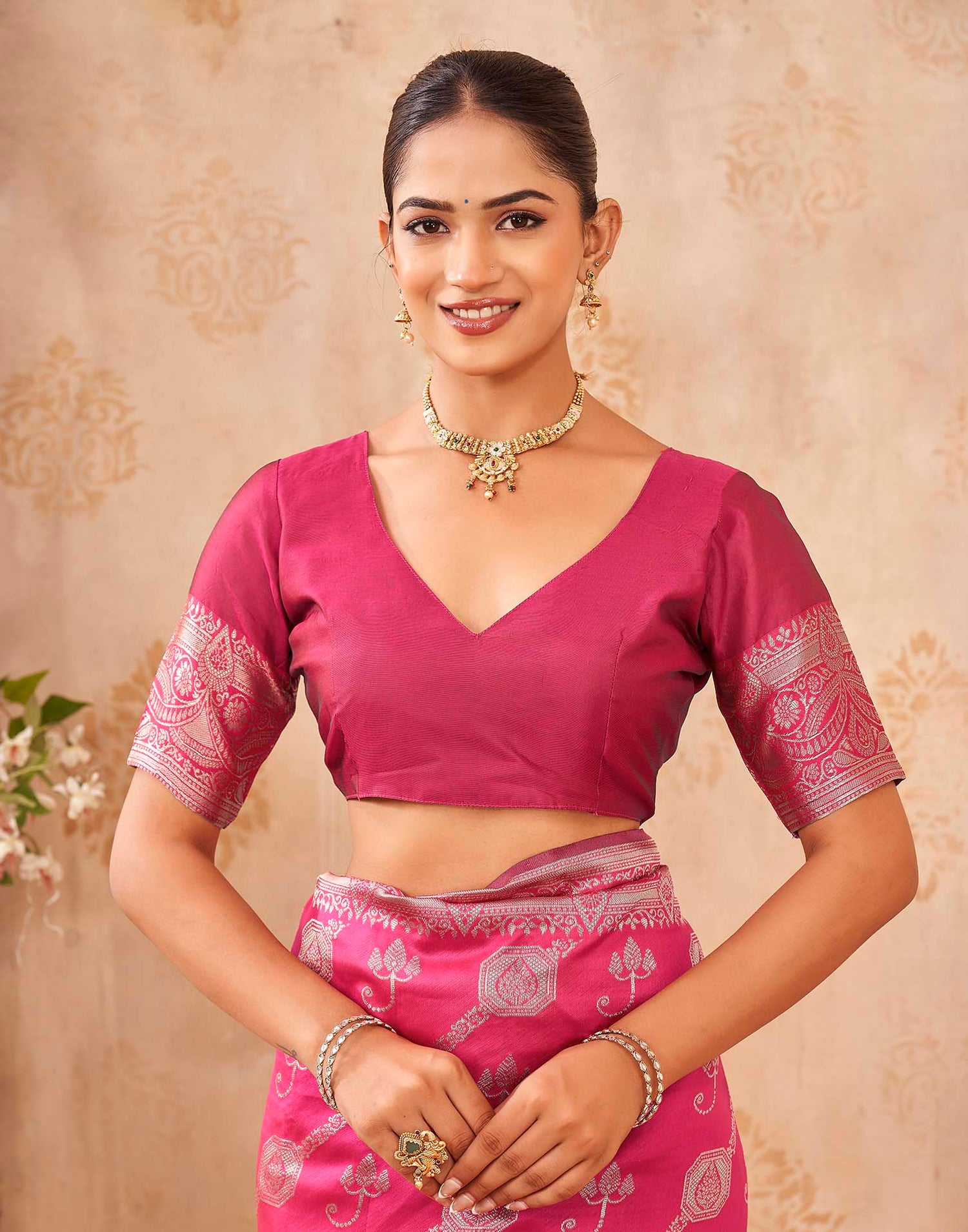 Pink Silk Woven Banarasi Saree