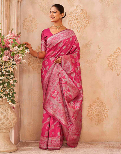 Pink Silk Woven Banarasi Saree