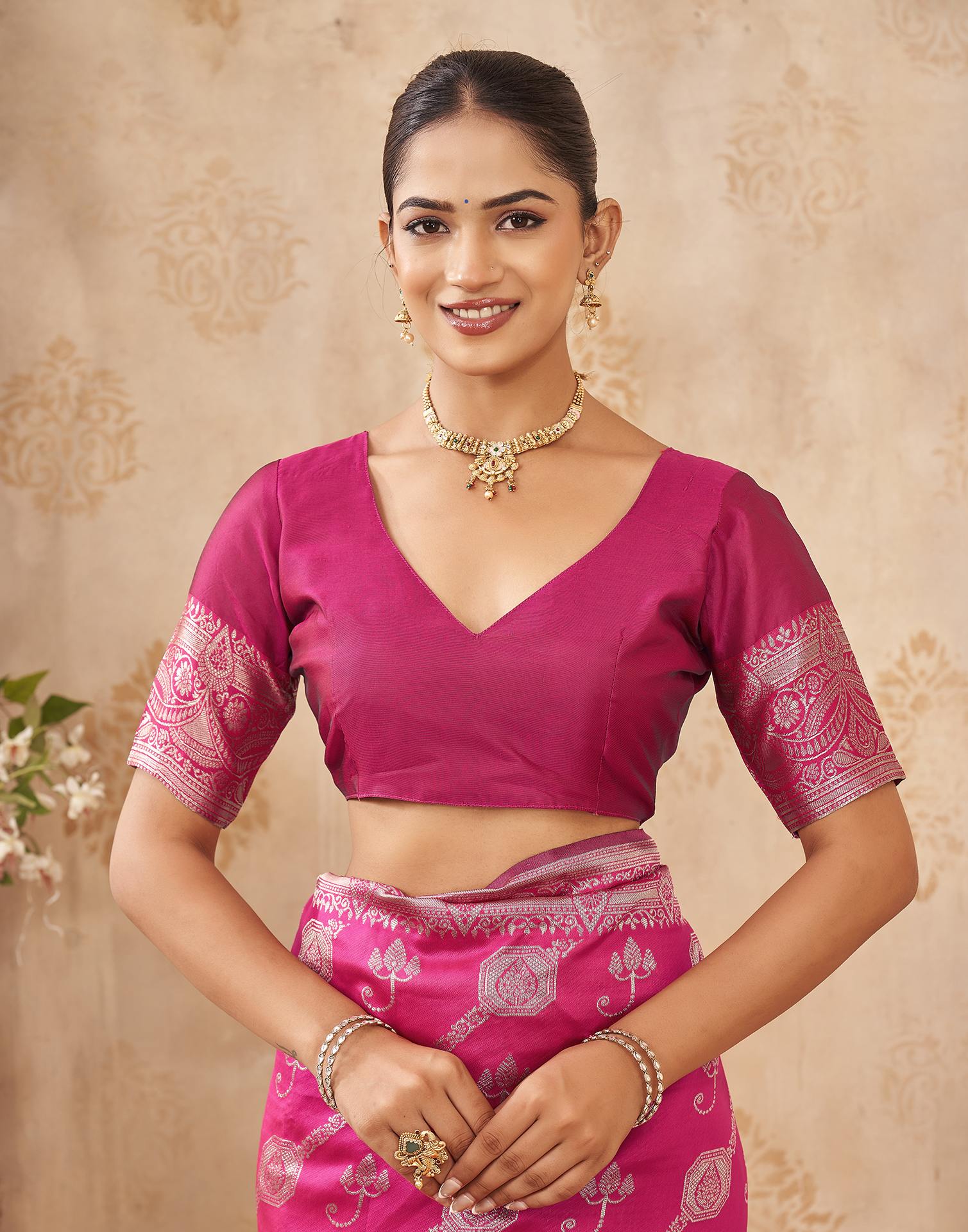 Pink Silk Woven Banarasi Saree