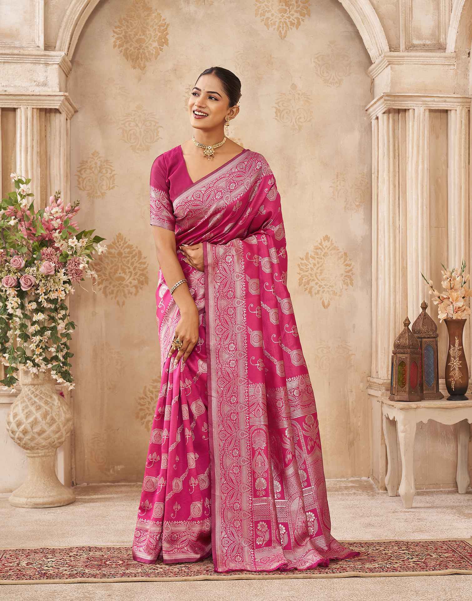Pink Silk Woven Banarasi Saree