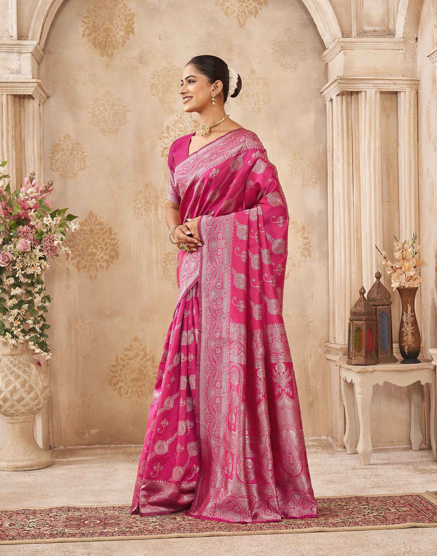 Pink Silk Woven Banarasi Saree