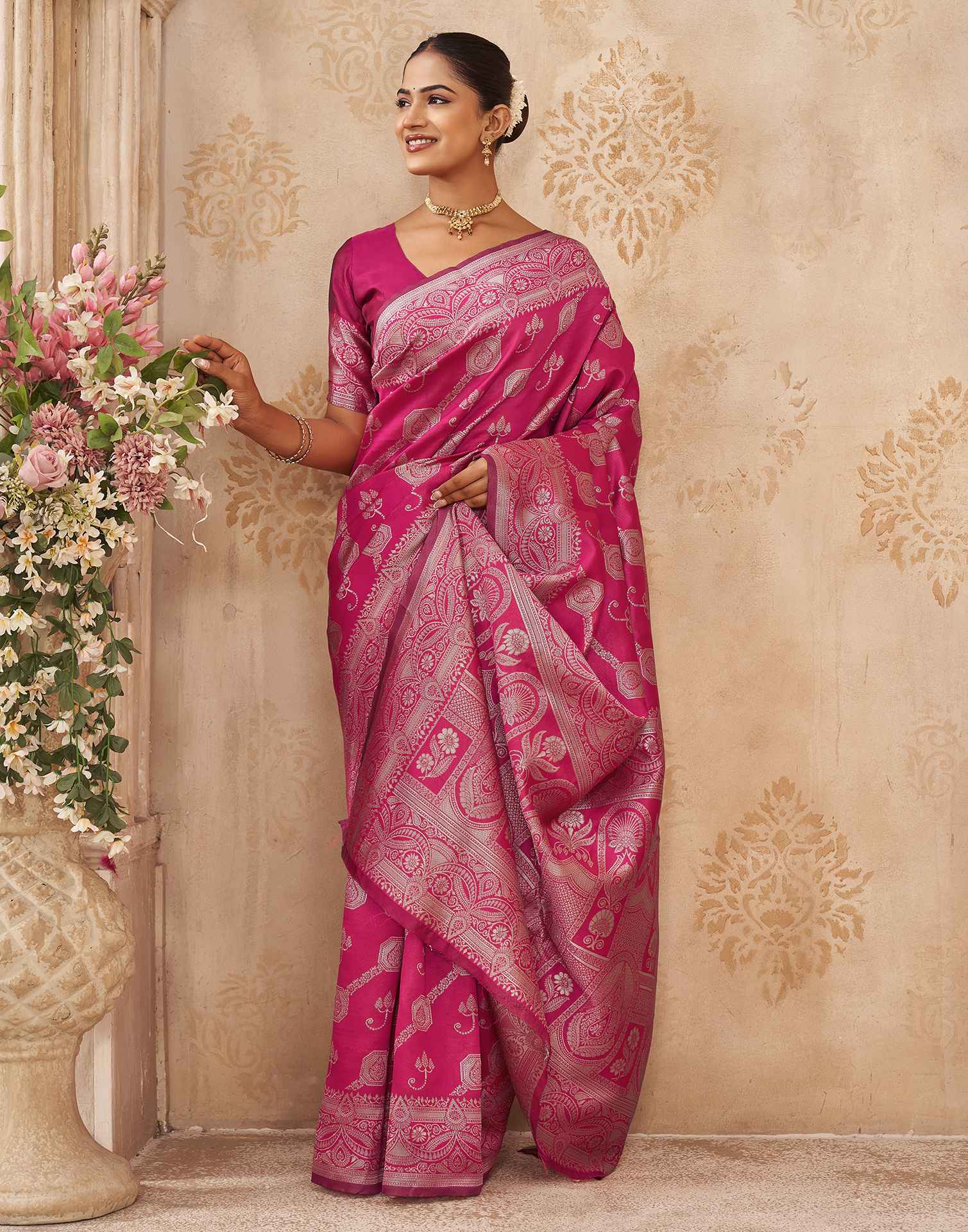 Pink Silk Woven Banarasi Saree
