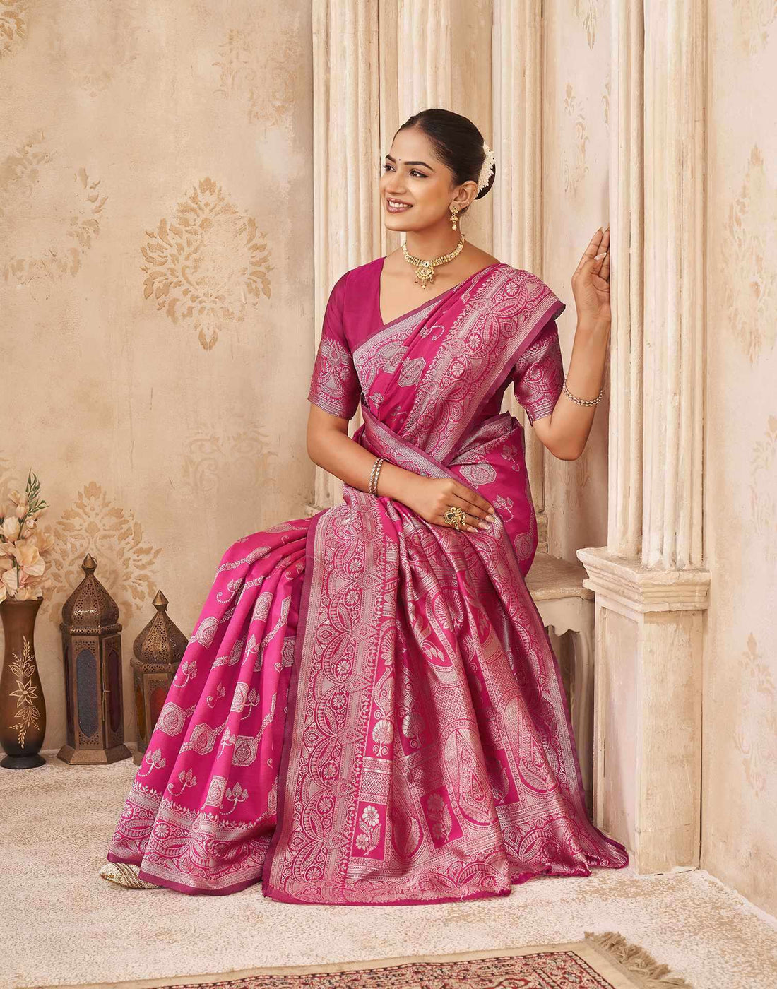 Pink Silk Woven Banarasi Saree