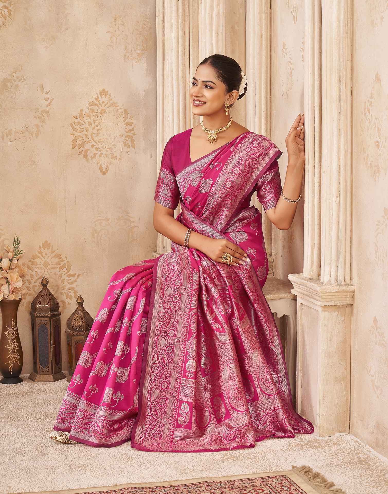 Pink Silk Woven Banarasi Saree