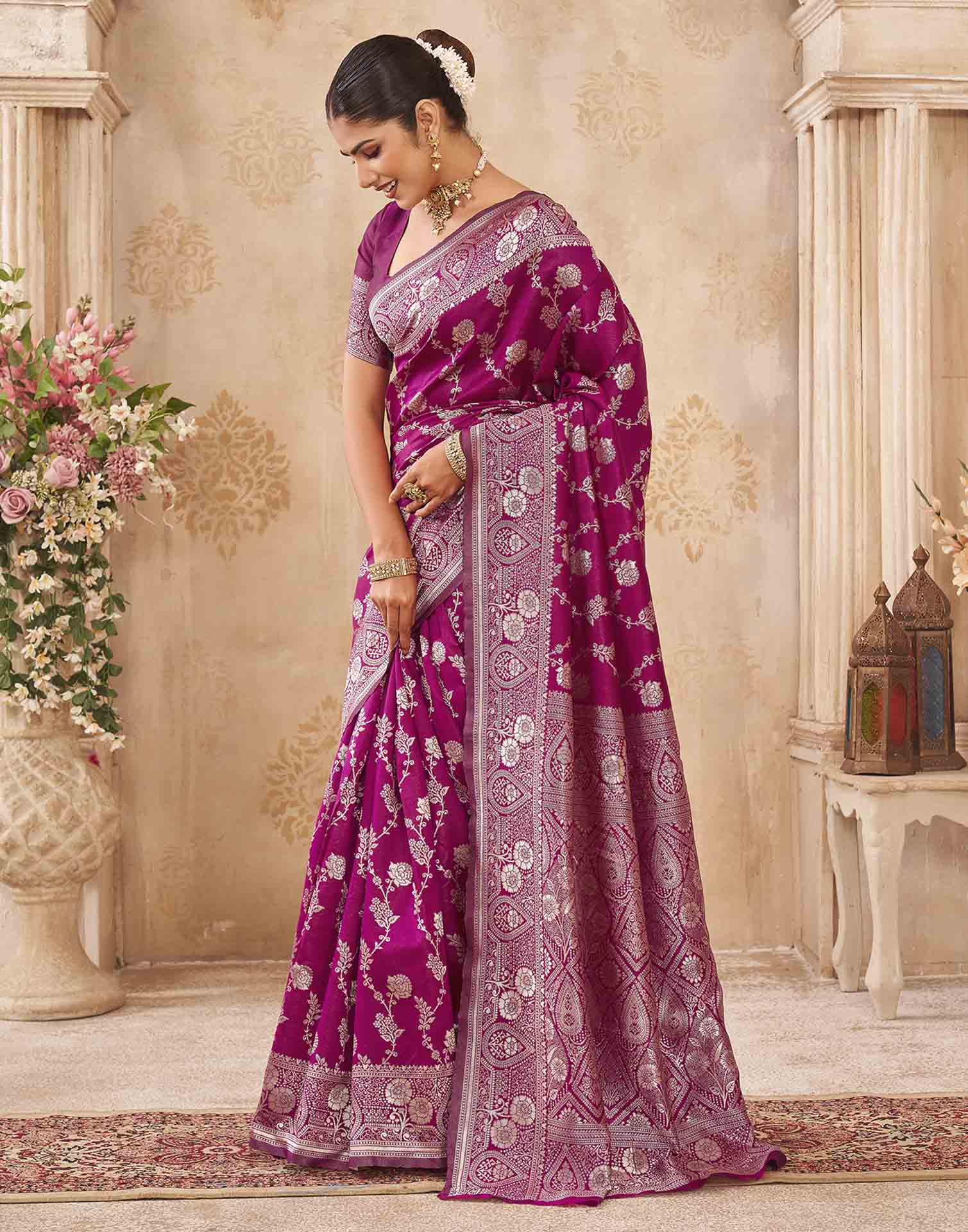 Magenta Silk Woven Banarasi Saree