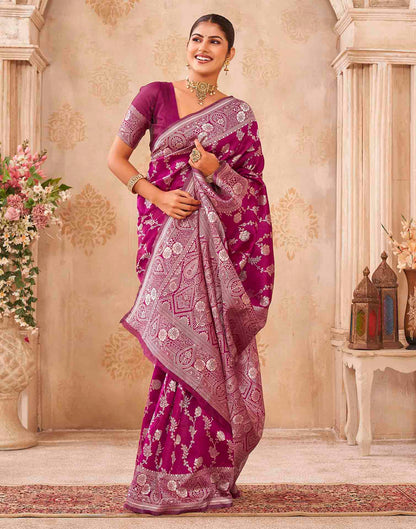 Magenta Silk Woven Banarasi Saree