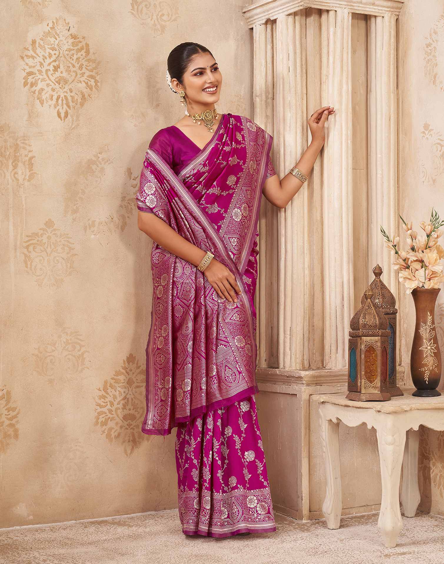 Magenta Silk Woven Banarasi Saree
