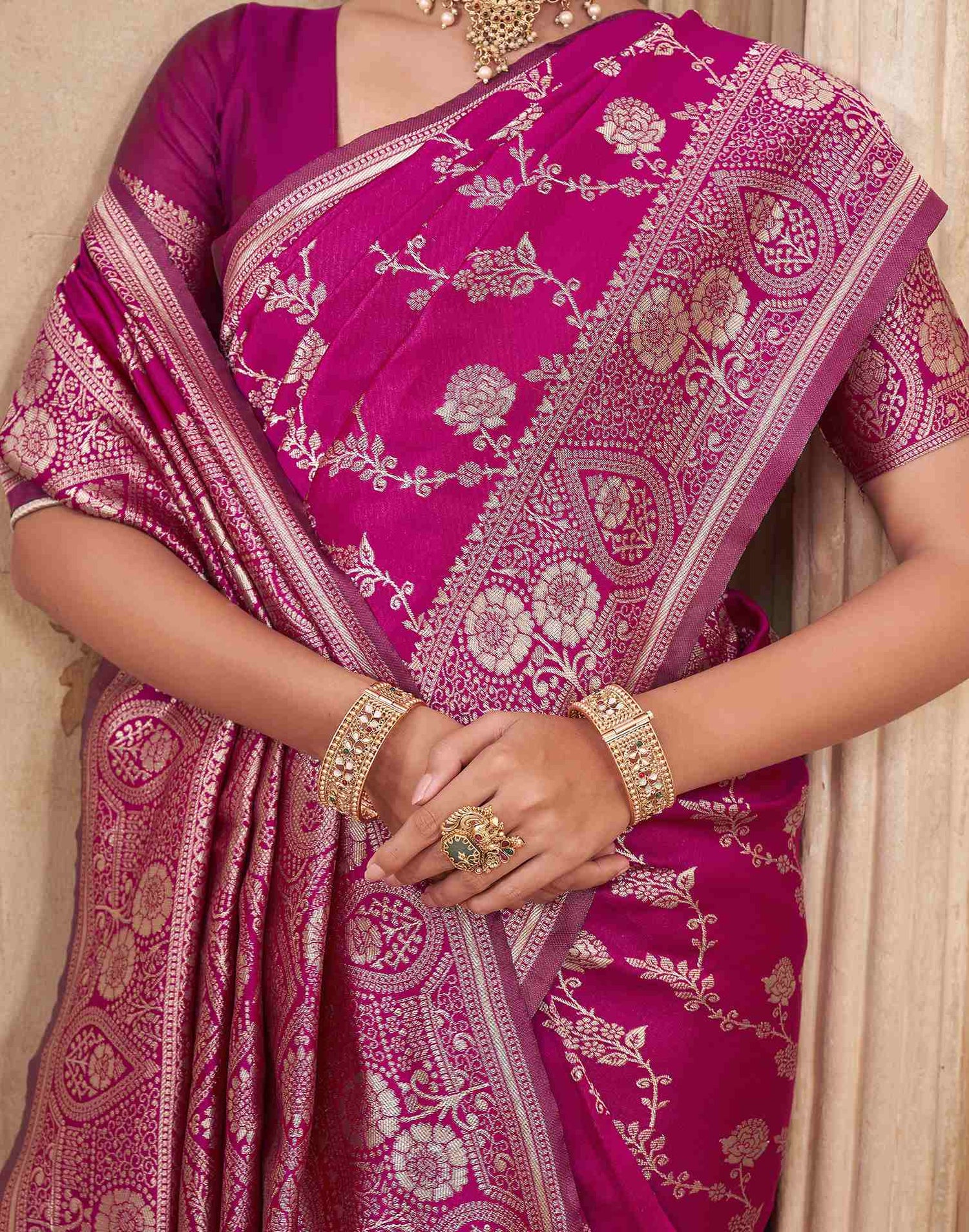 Magenta Silk Woven Banarasi Saree